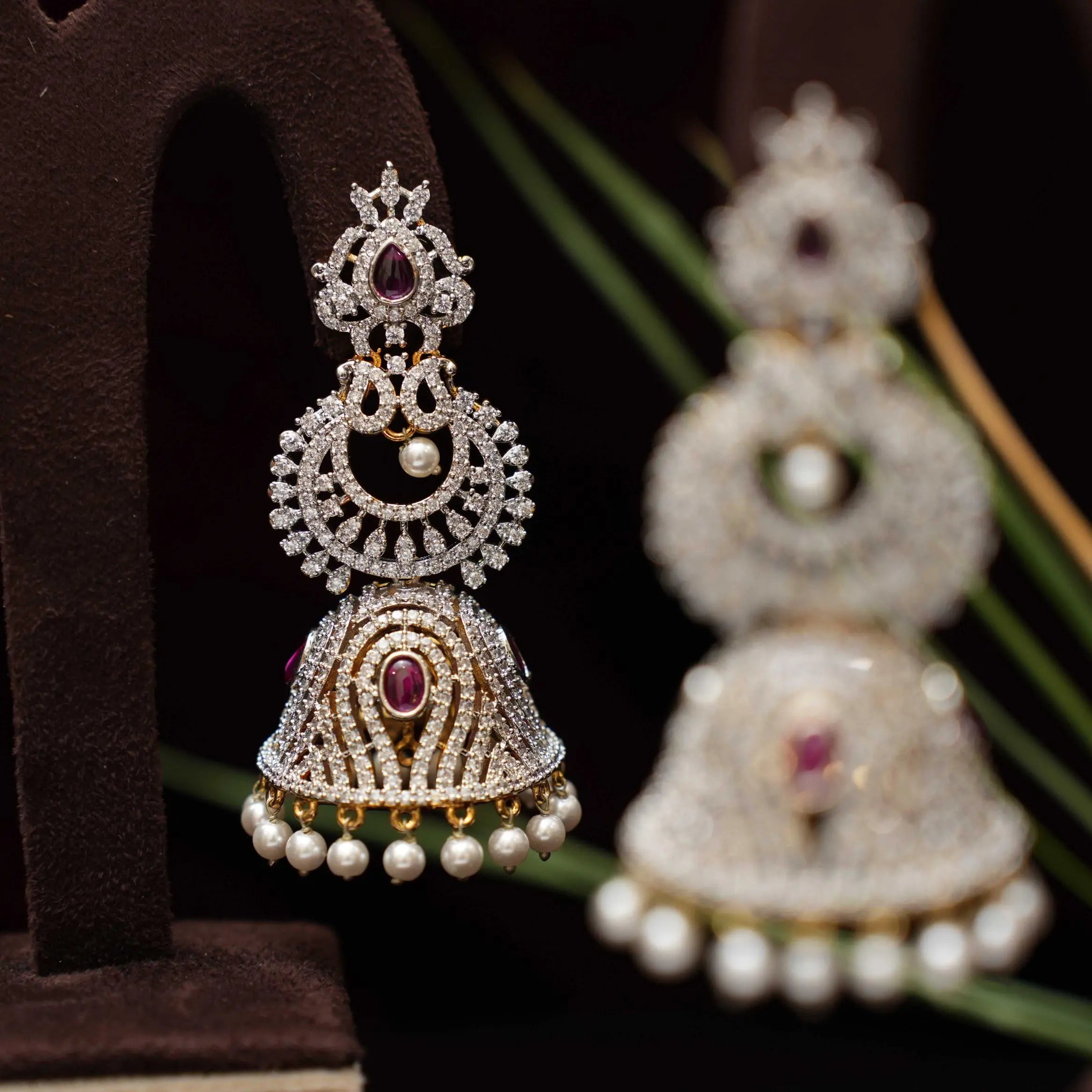 Akruti Zircon Jhumka Earrings - Red