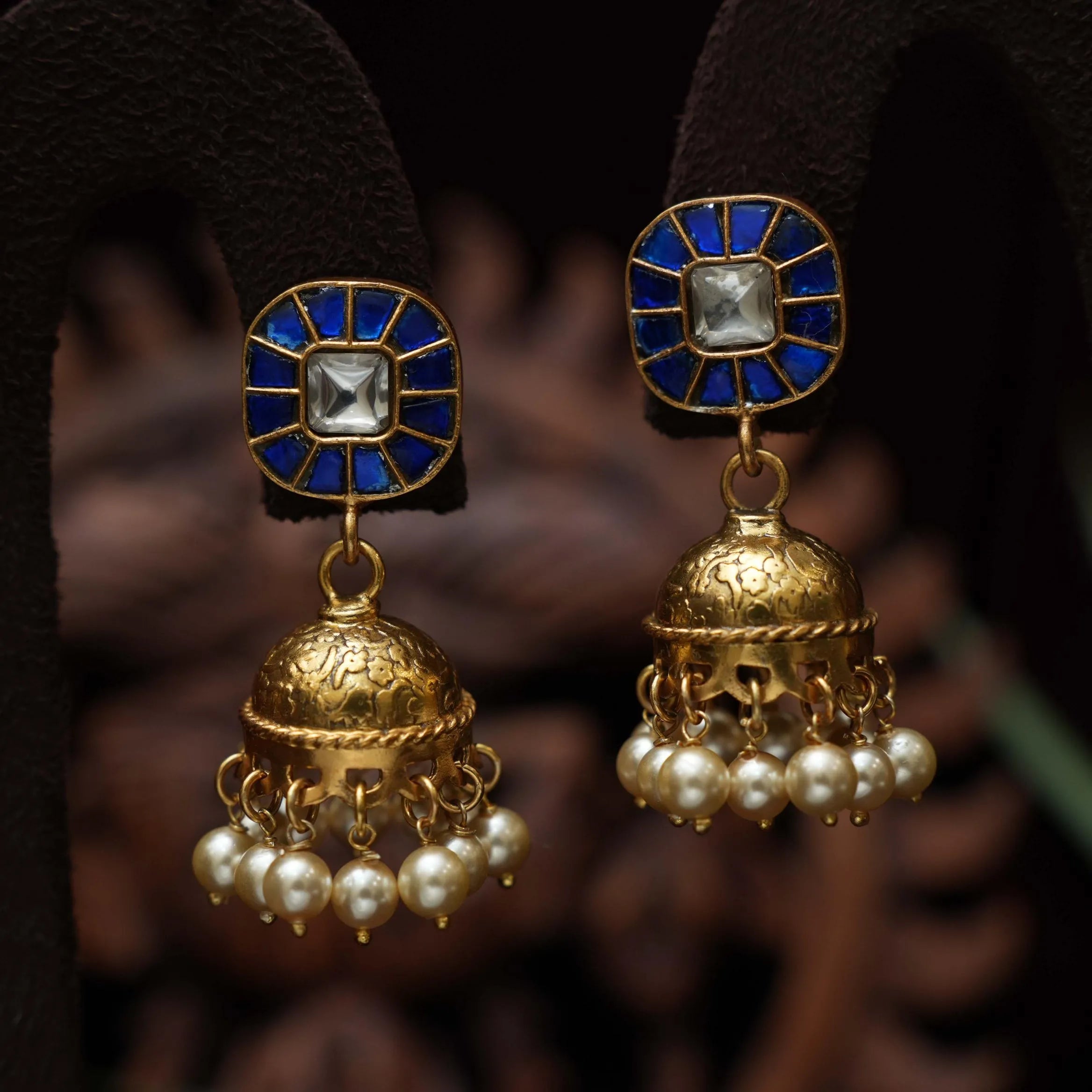 Akruva Silver Jhumka Earrings - Blue - Rimli Boutique