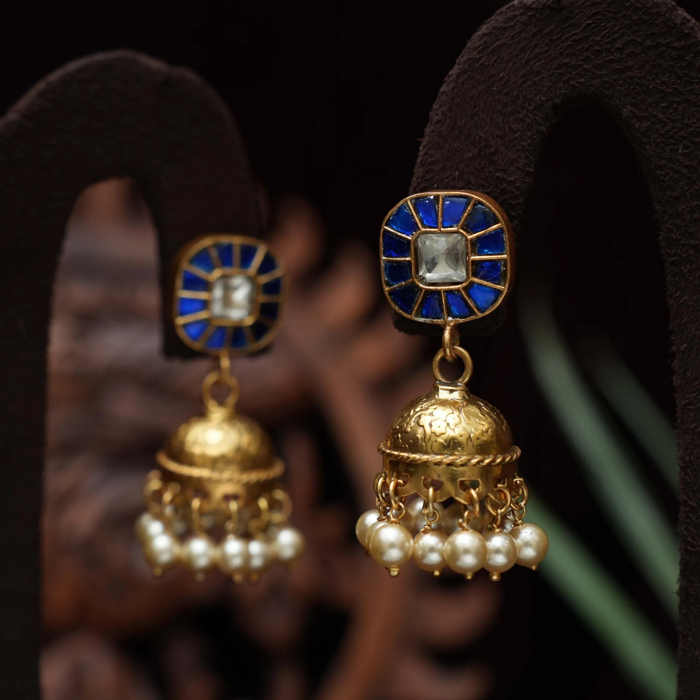 Akruva Silver Jhumka Earrings - Blue - Rimli Boutique