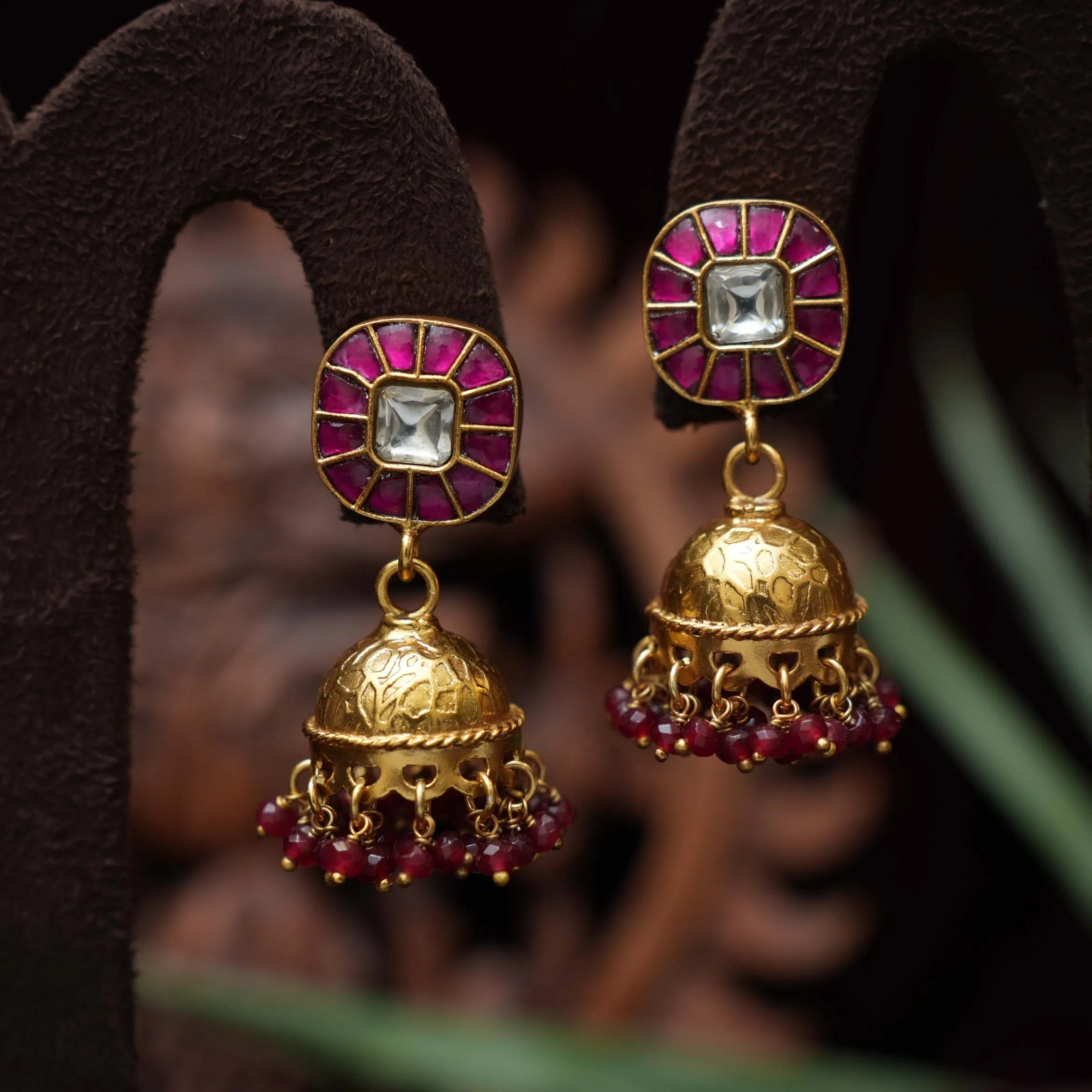 Akruva Silver Jhumka Earrings - Reddish Pink - Rimli Boutique