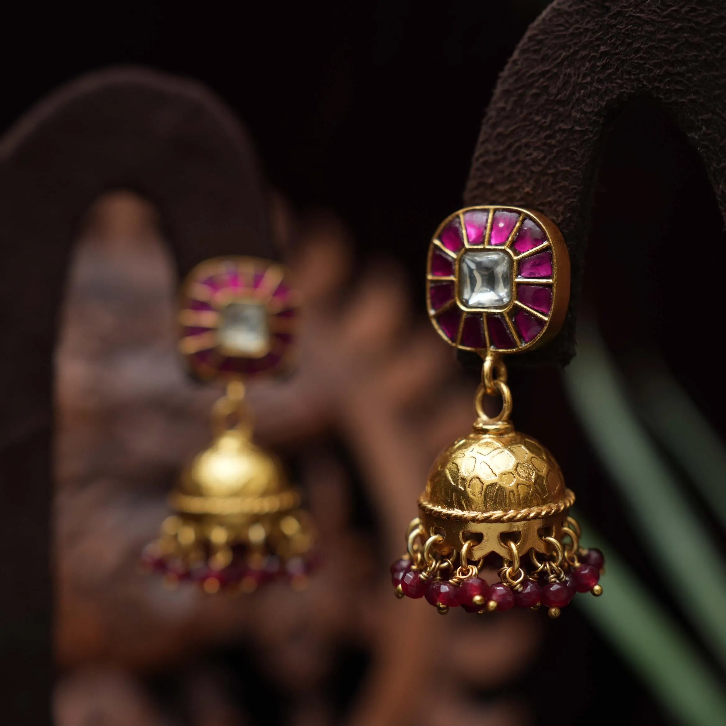 Akruva Silver Jhumka Earrings - Reddish Pink - Rimli Boutique