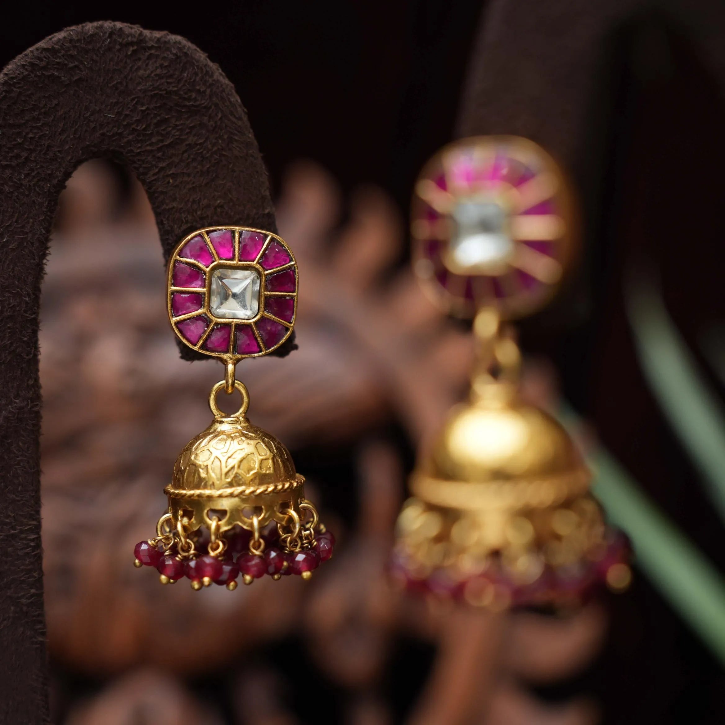 Akruva Silver Jhumka Earrings - Reddish Pink - Rimli Boutique