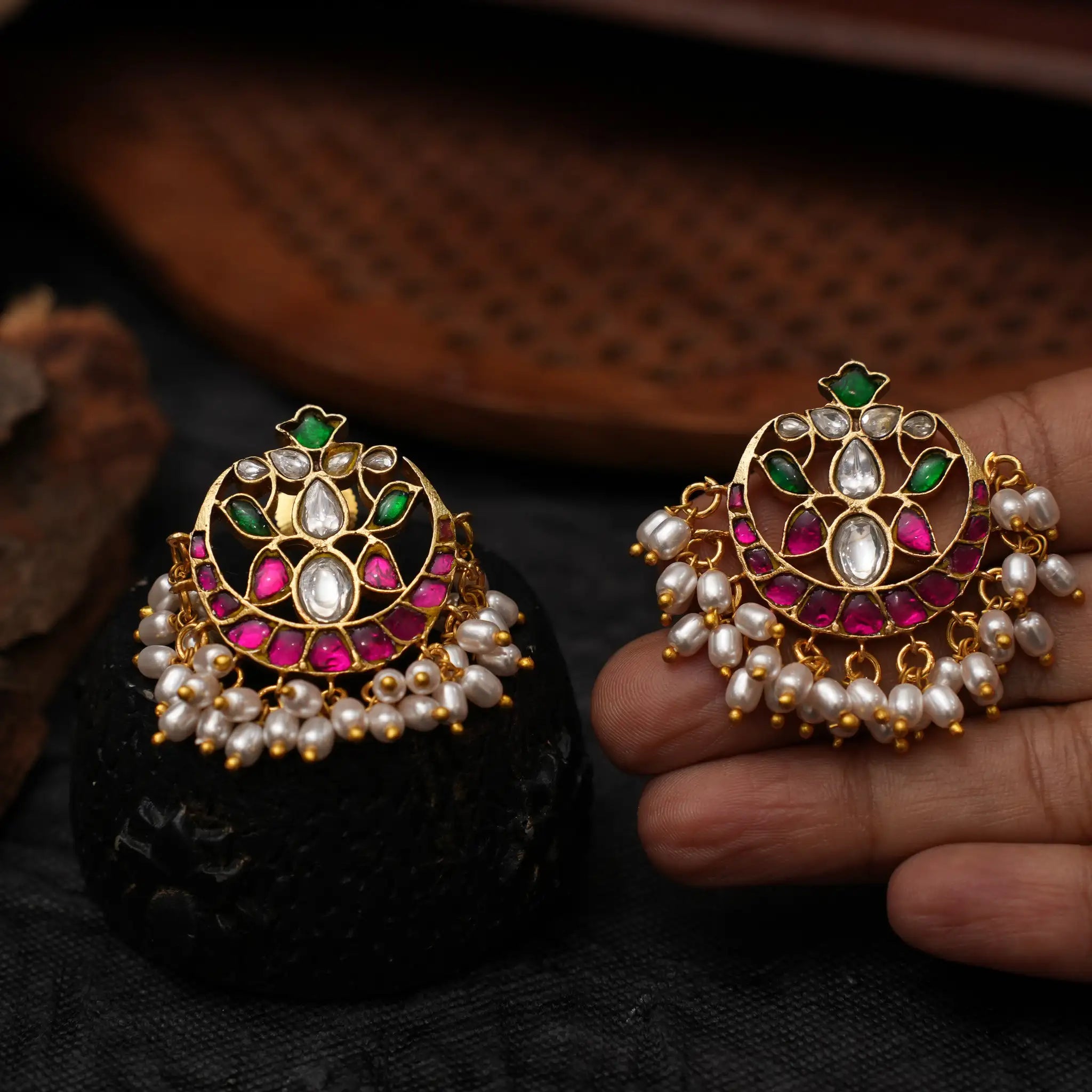 Akshita Polki Chand Earrings