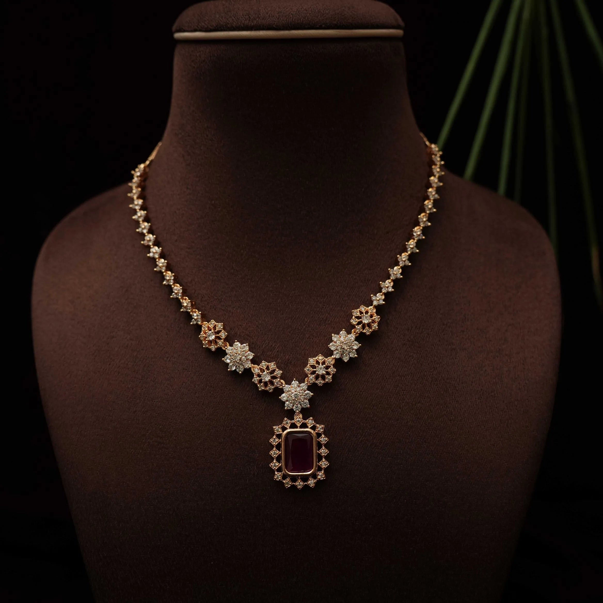 Alaivani Zircon Necklace - Red