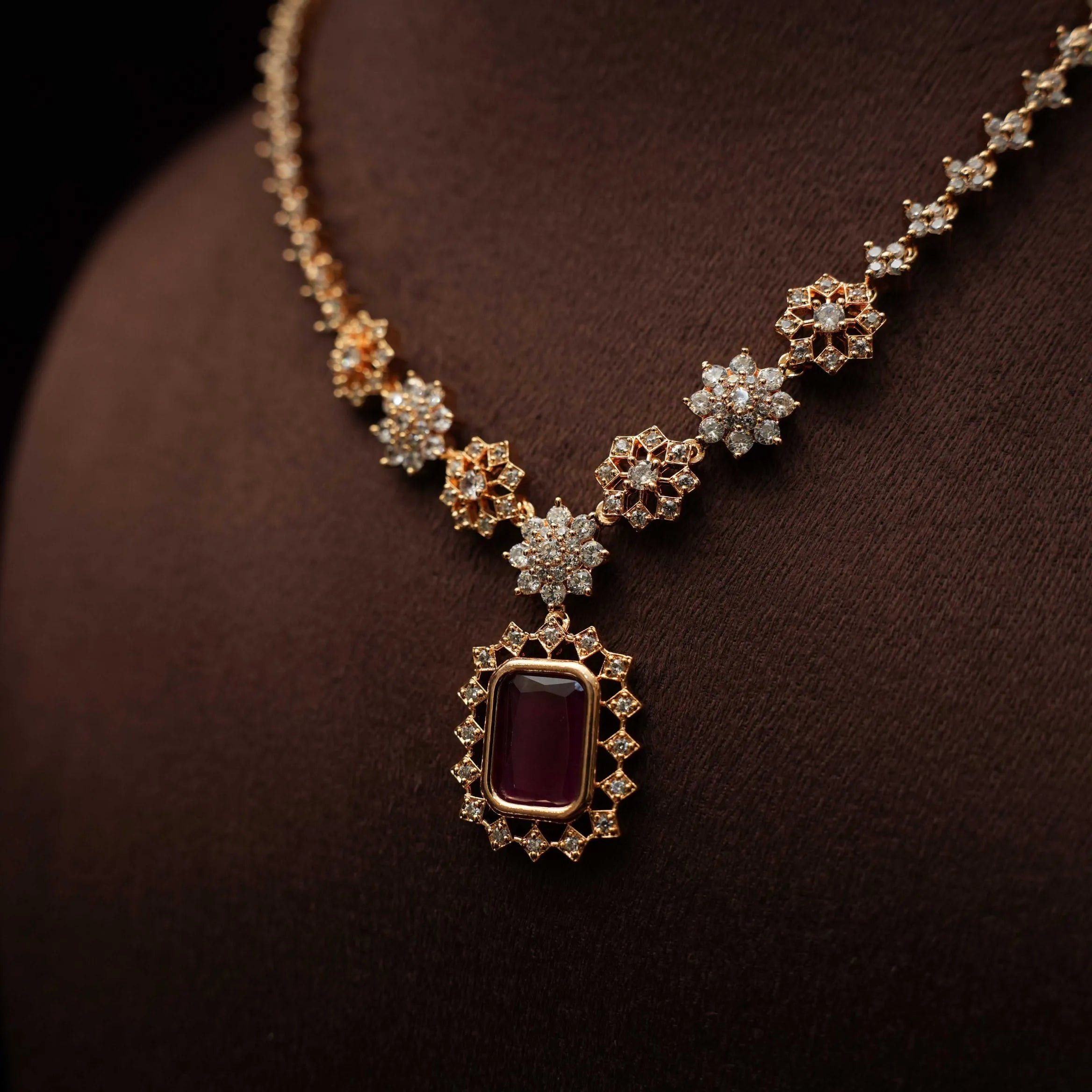 Alaivani Zircon Necklace - Red