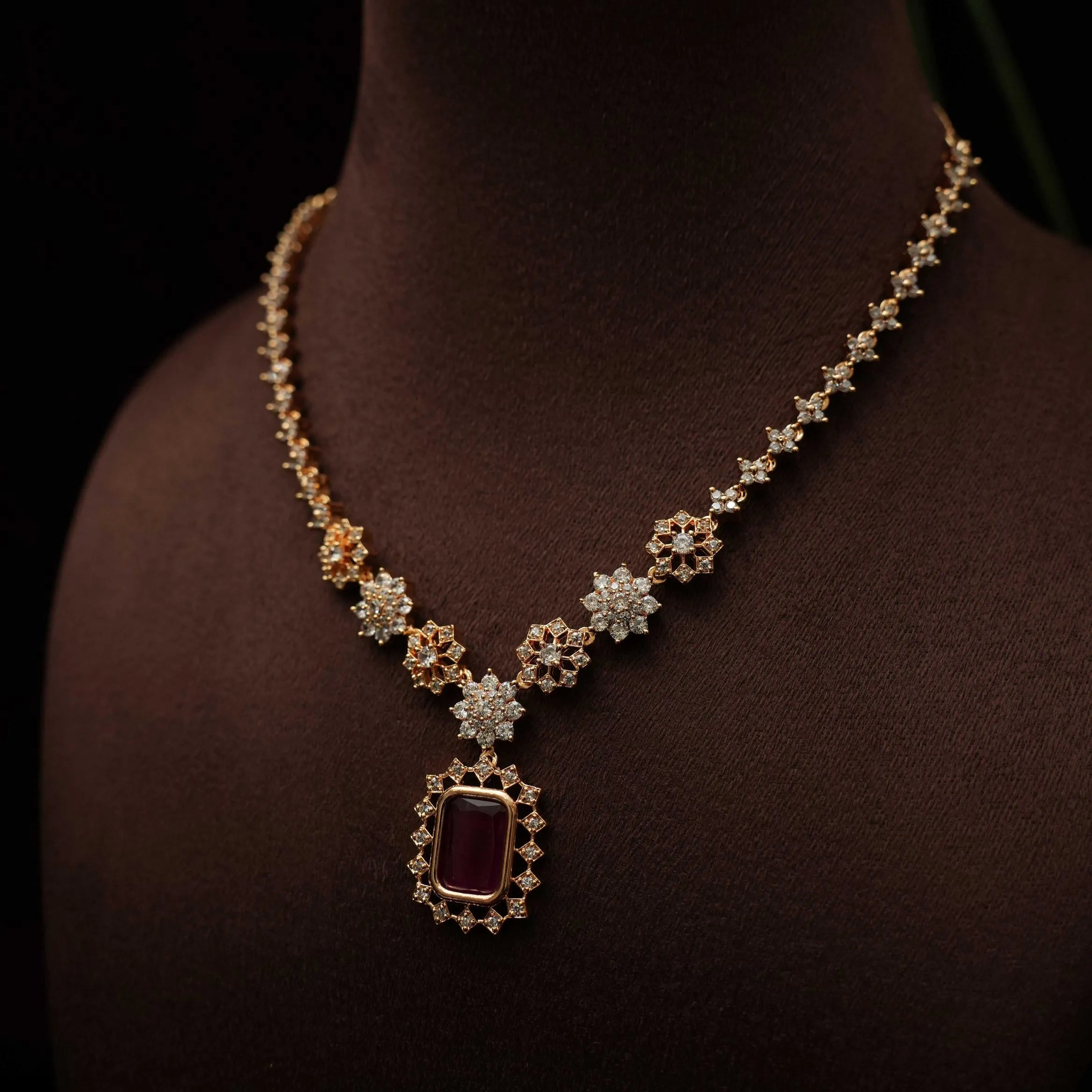 Alaivani Zircon Necklace - Red