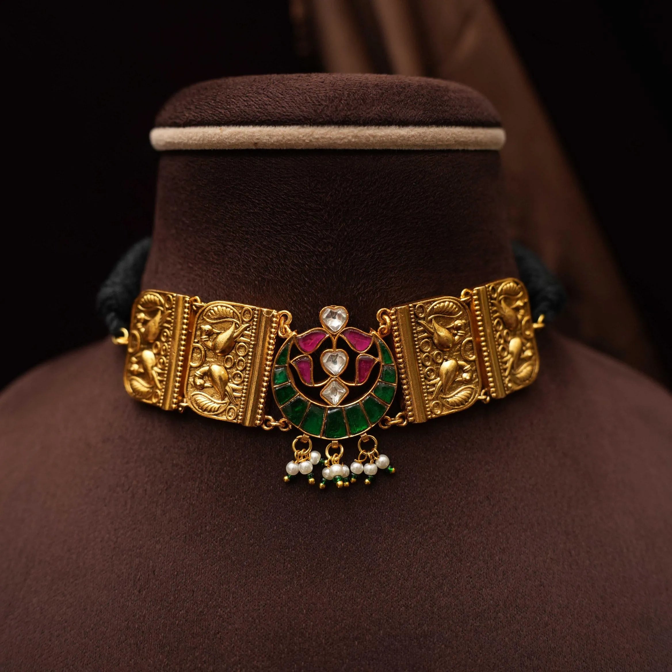 Ambika Antique Choker - Red & Green