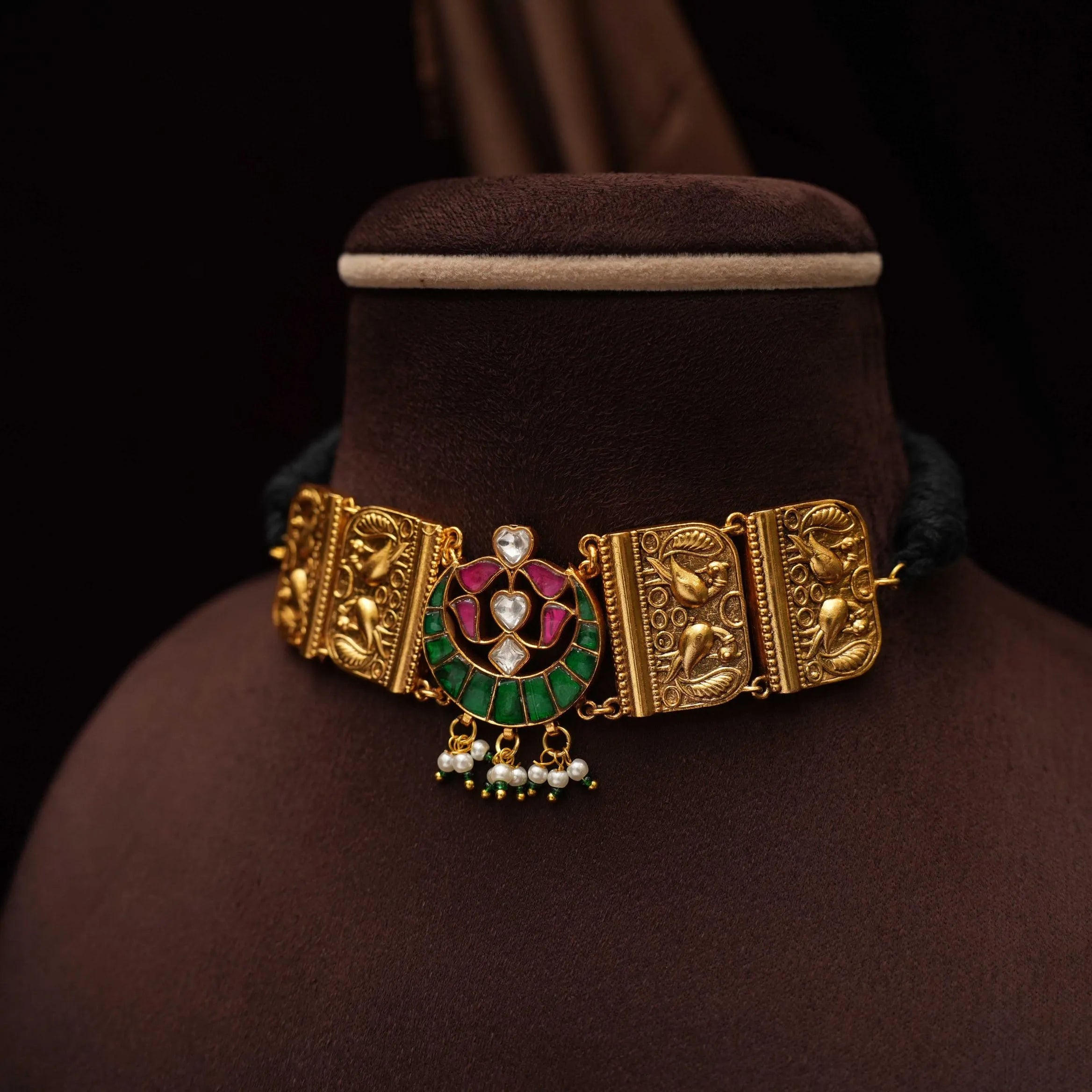 Ambika Antique Choker - Red & Green