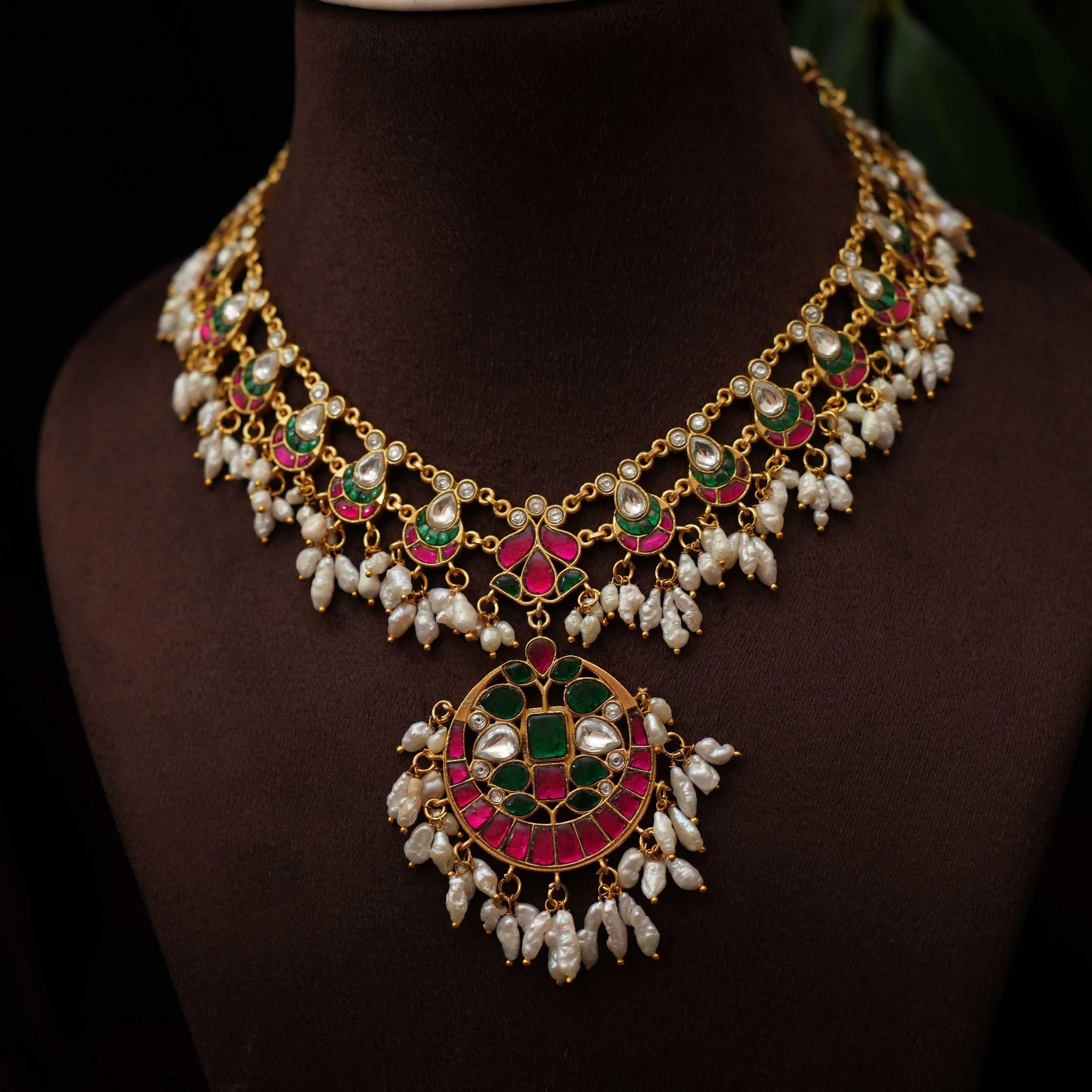 Amita Pearl Polki Necklace - Red