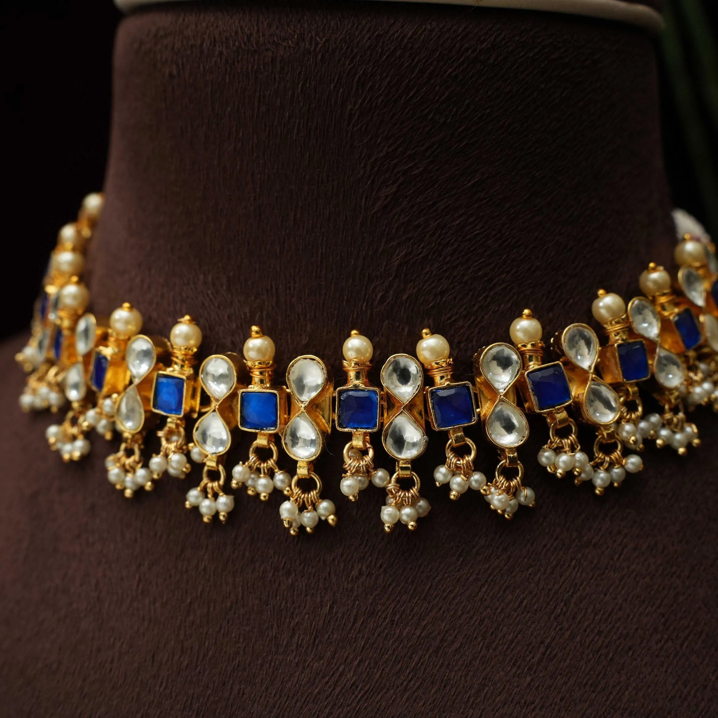 Amithi Polki Choker - Blue