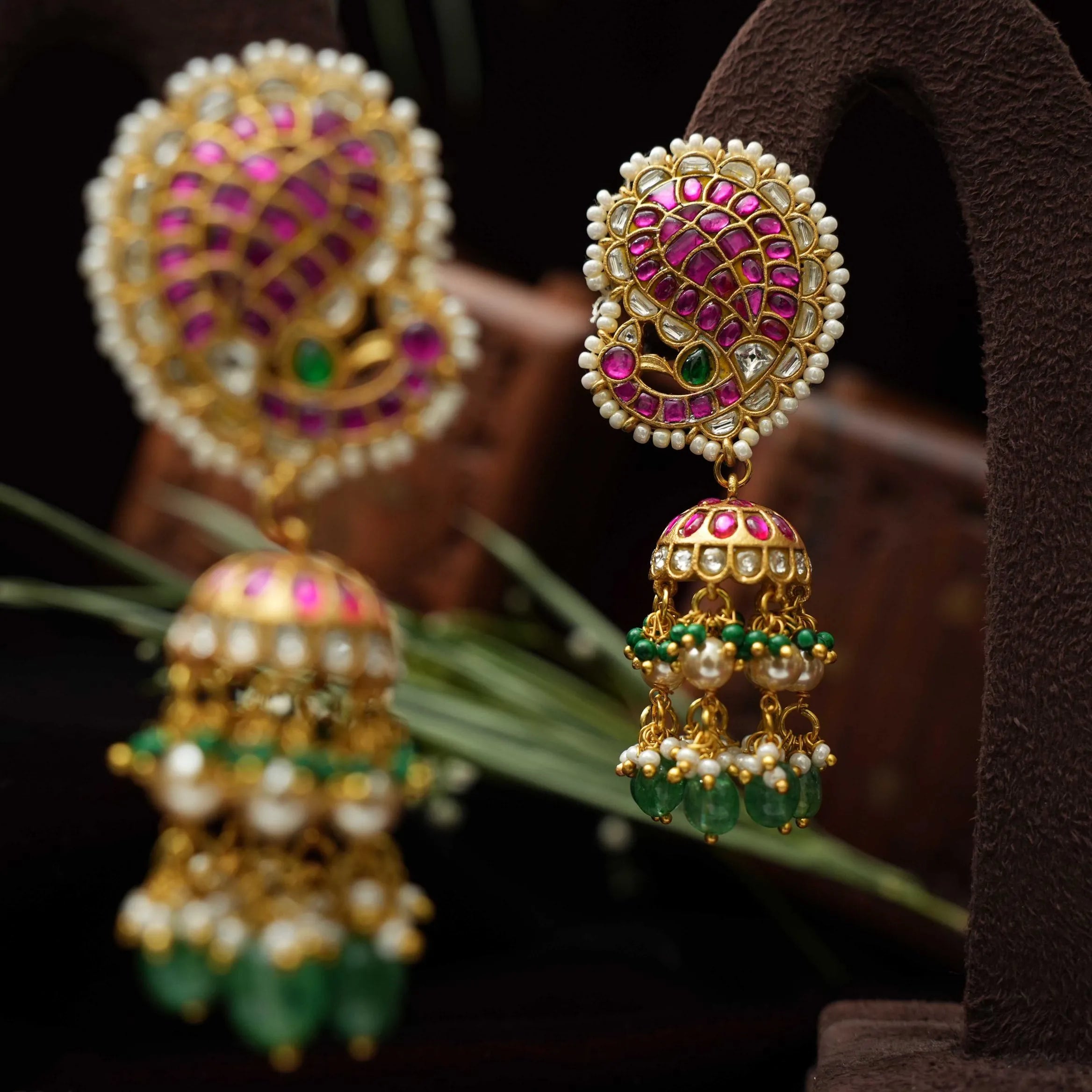 Amrit Polki Jhumka Earrings - Red
