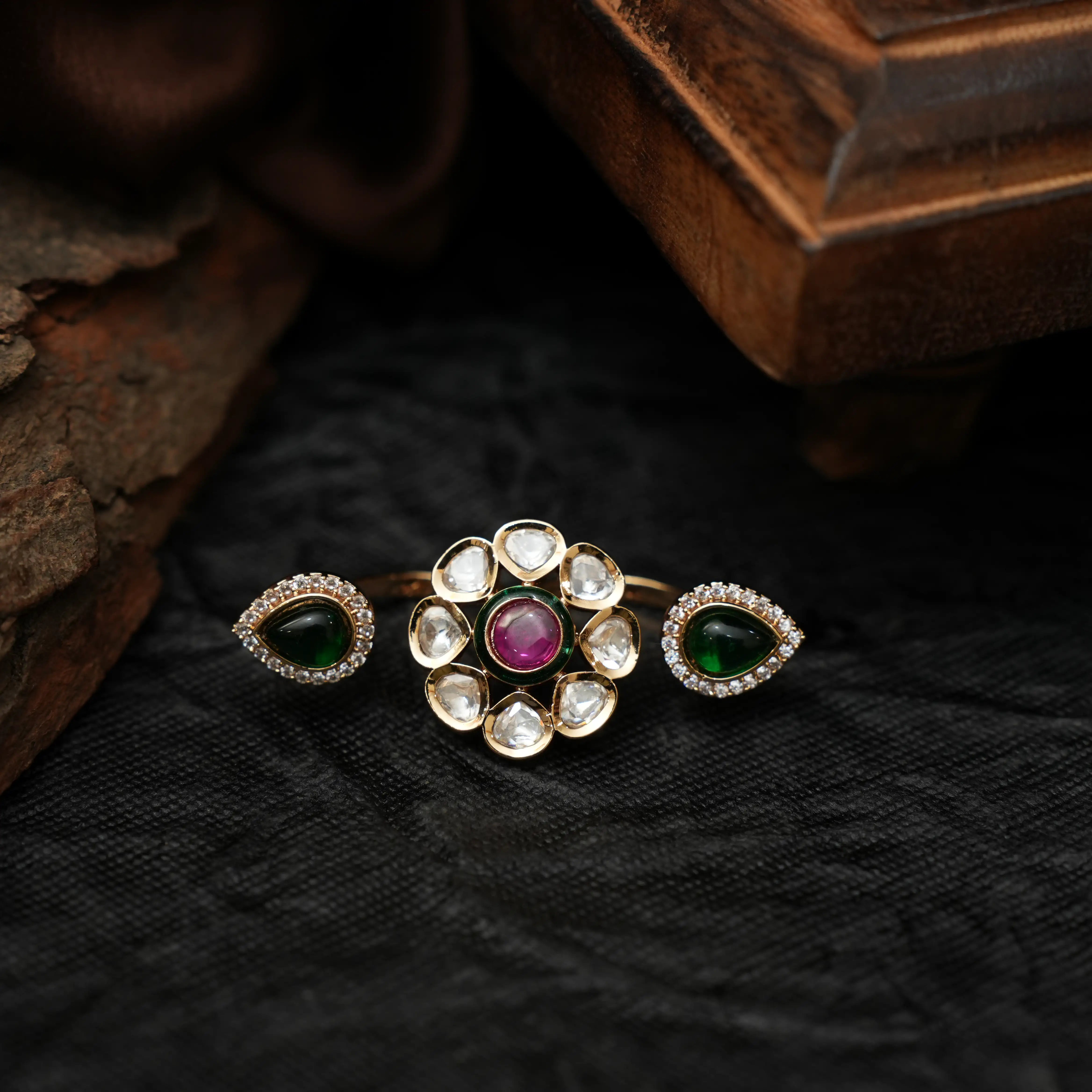Amrita Polki Ring - Red & Green
