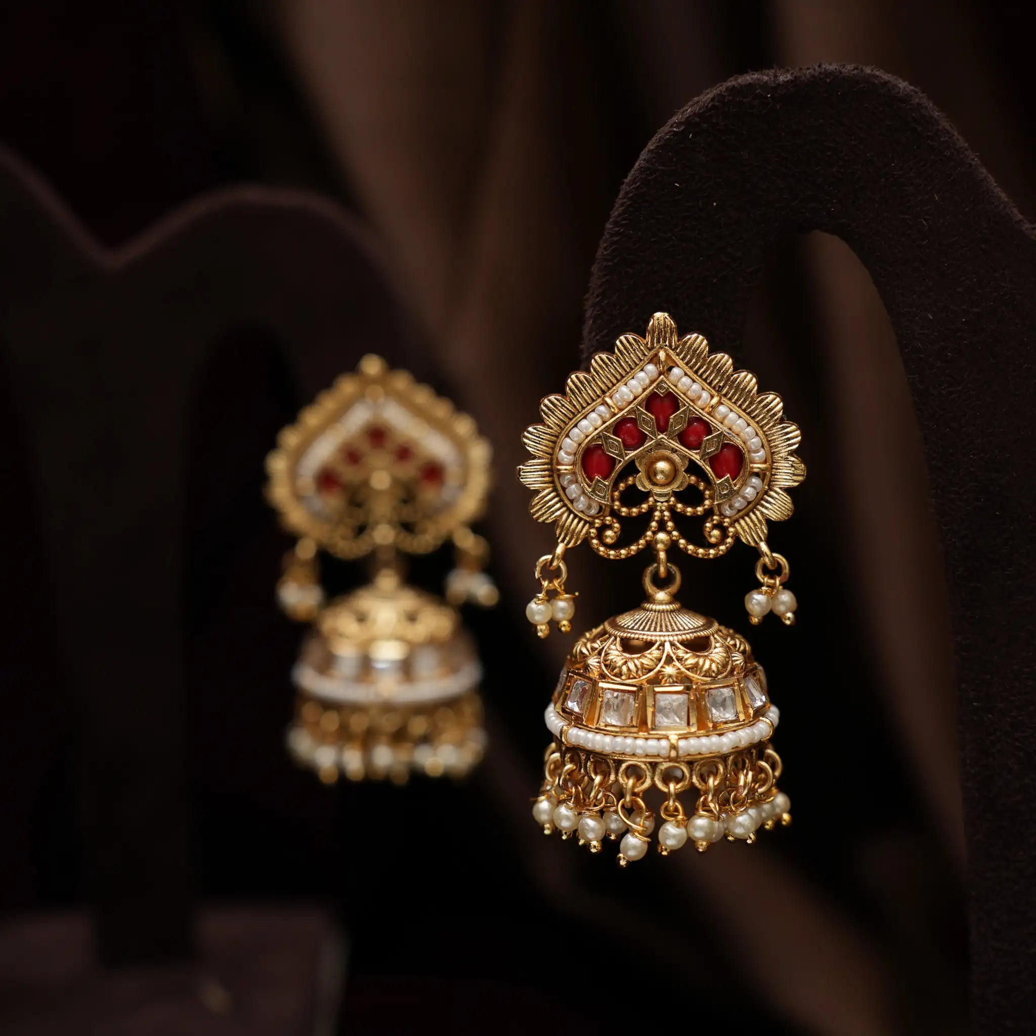 Anagha Polki Jhumka Earrings - Coral