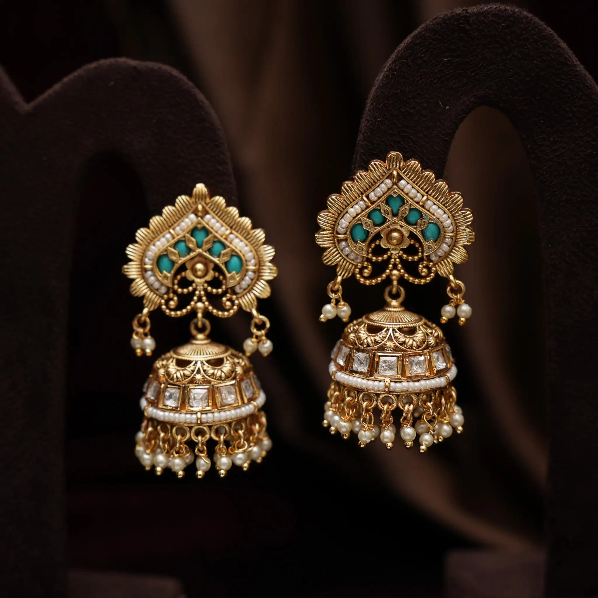 Anagha Polki Jhumka Earrings - Turquoise