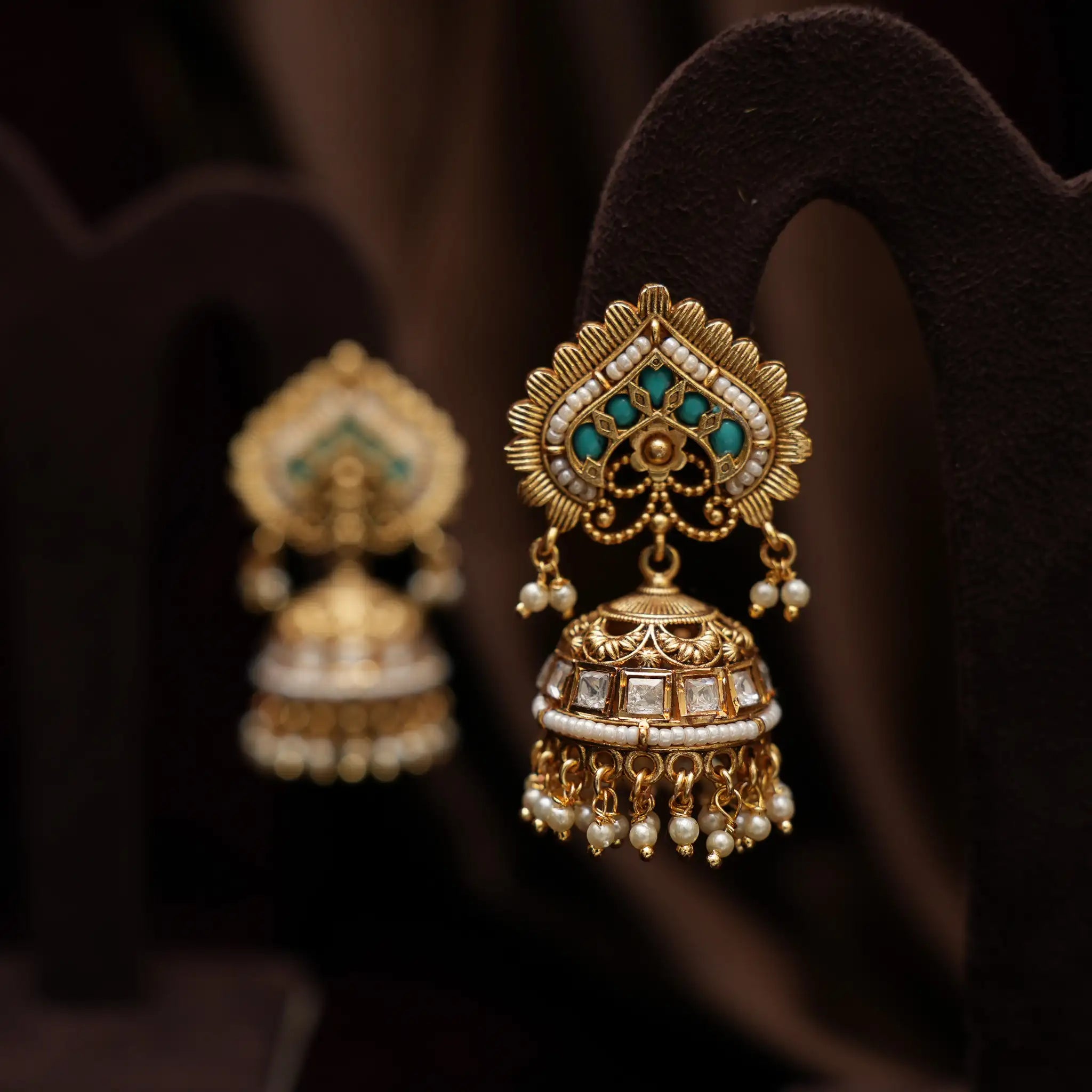Anagha Polki Jhumka Earrings - Turquoise