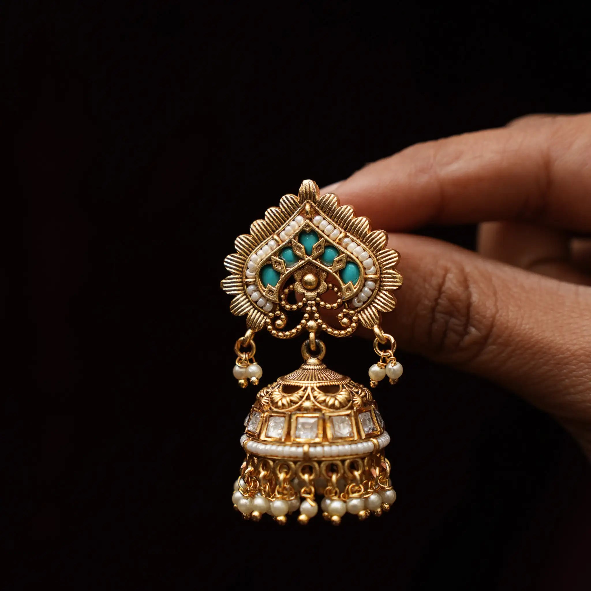 Anagha Polki Jhumka Earrings - Turquoise