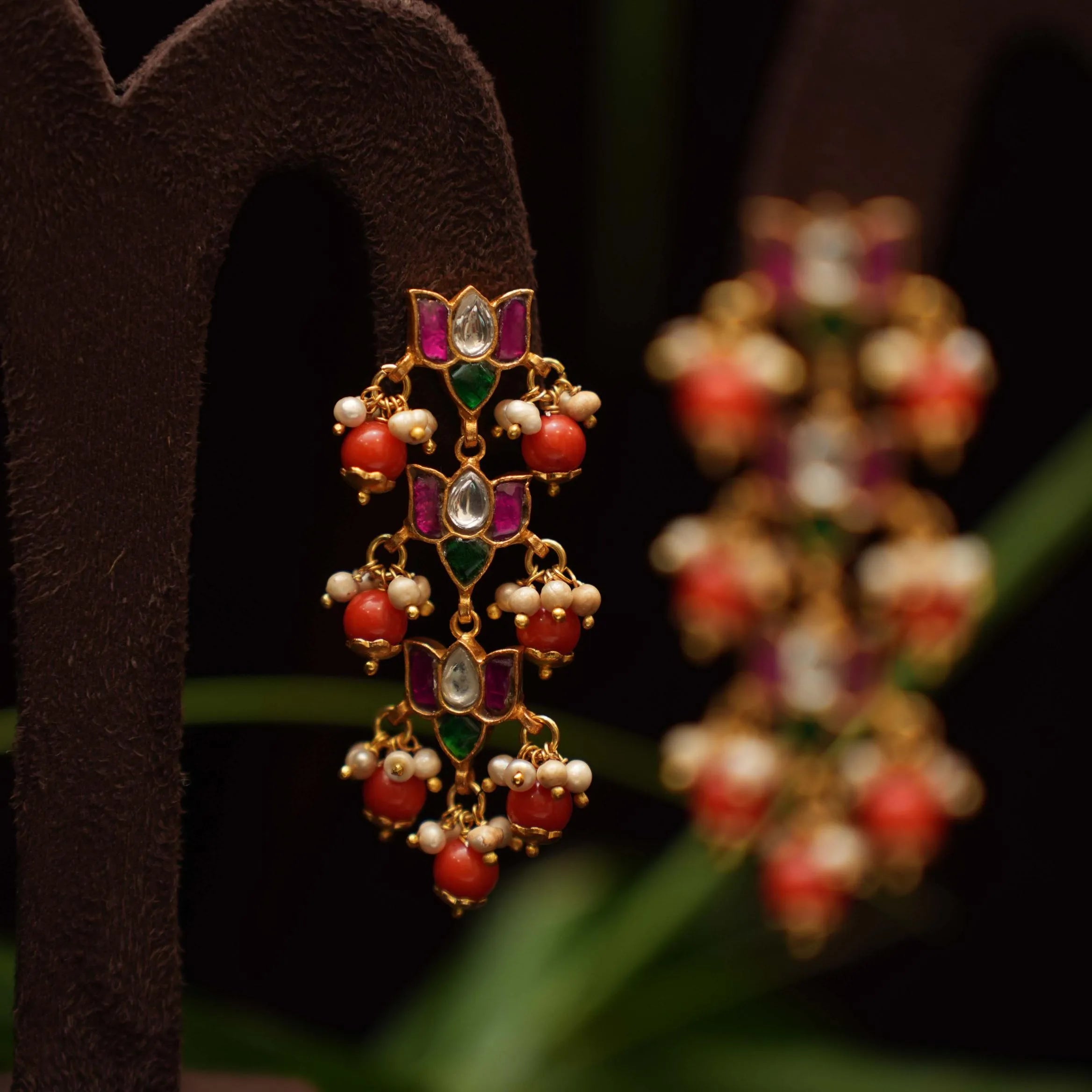 Anam Designer Silver Earrings - Coral - Rimli Boutique