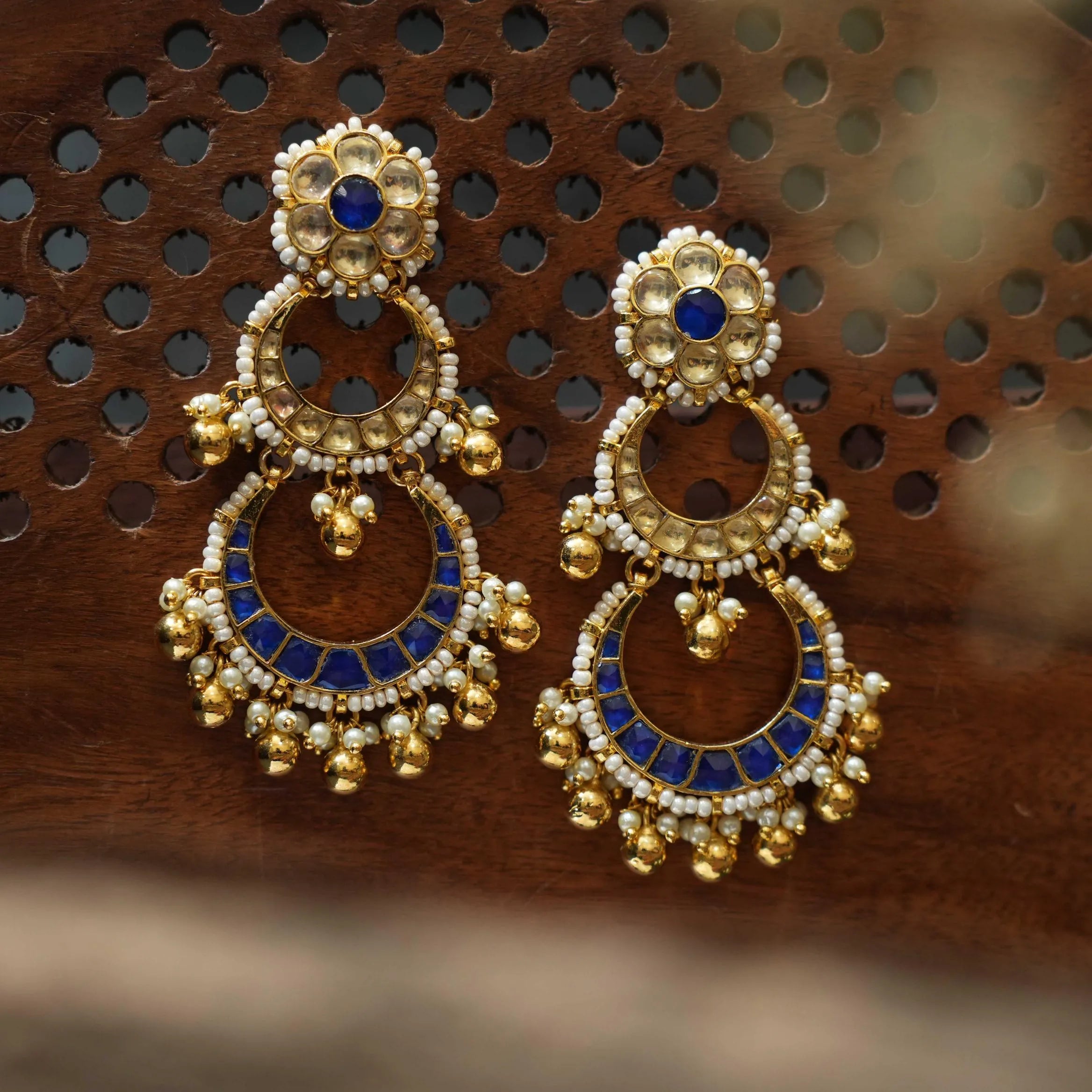 Anila Blue Chandbali Earrings