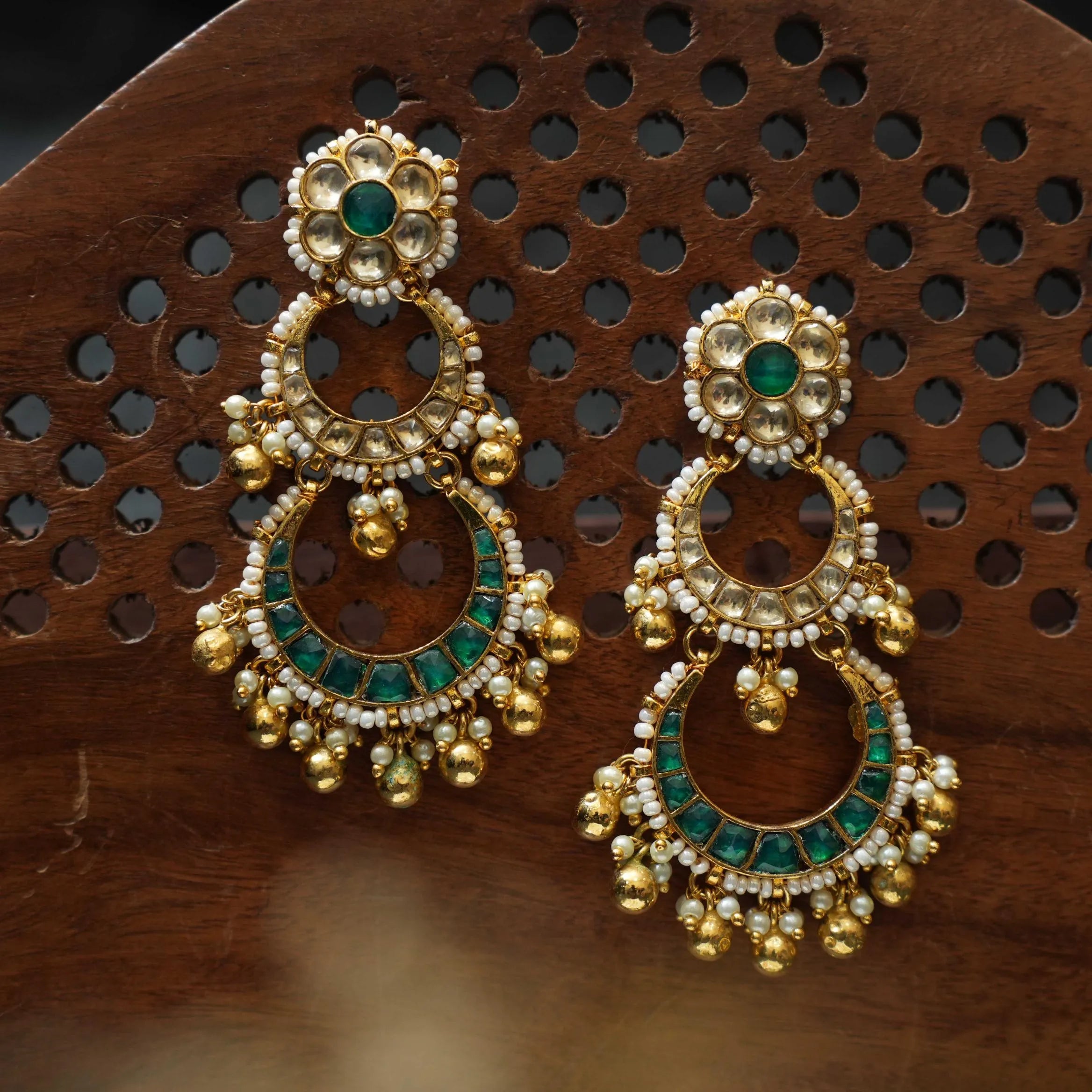 Anila Green Chandbali Earrings