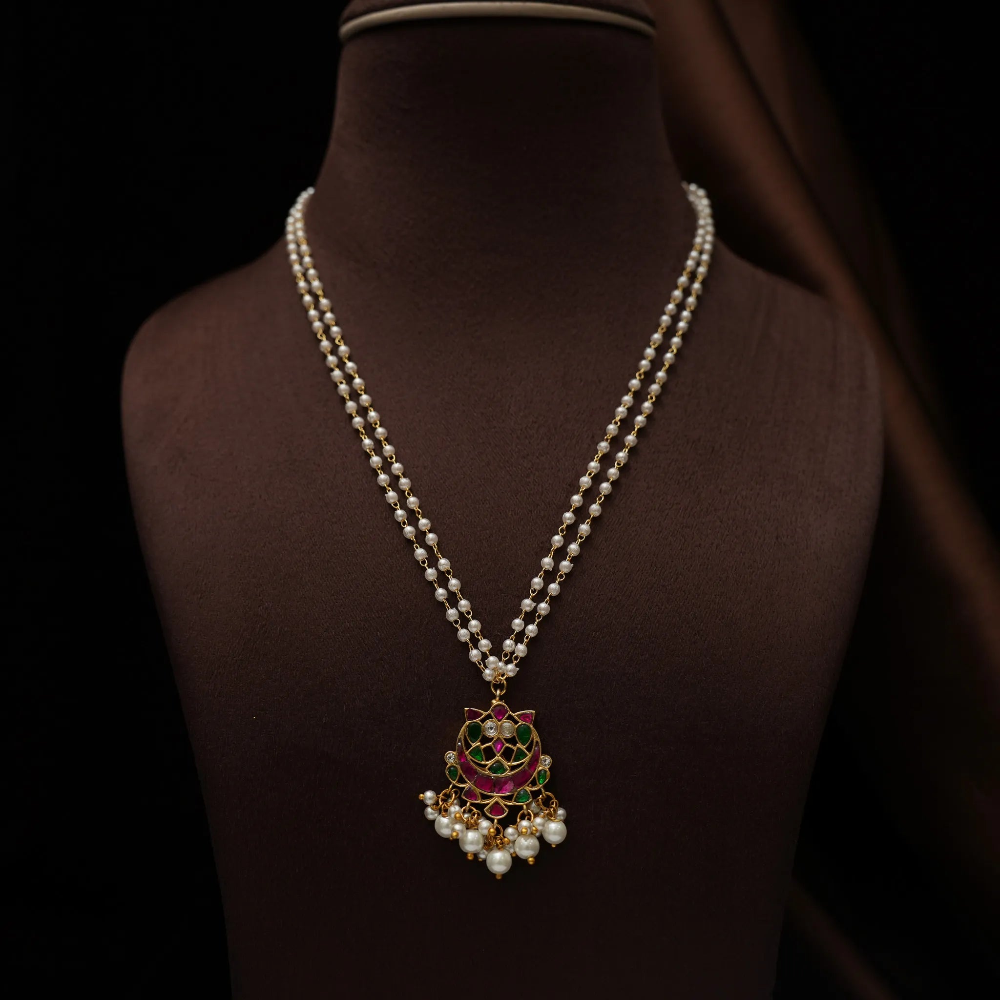 Anitha Pearl Polki Necklace - Red