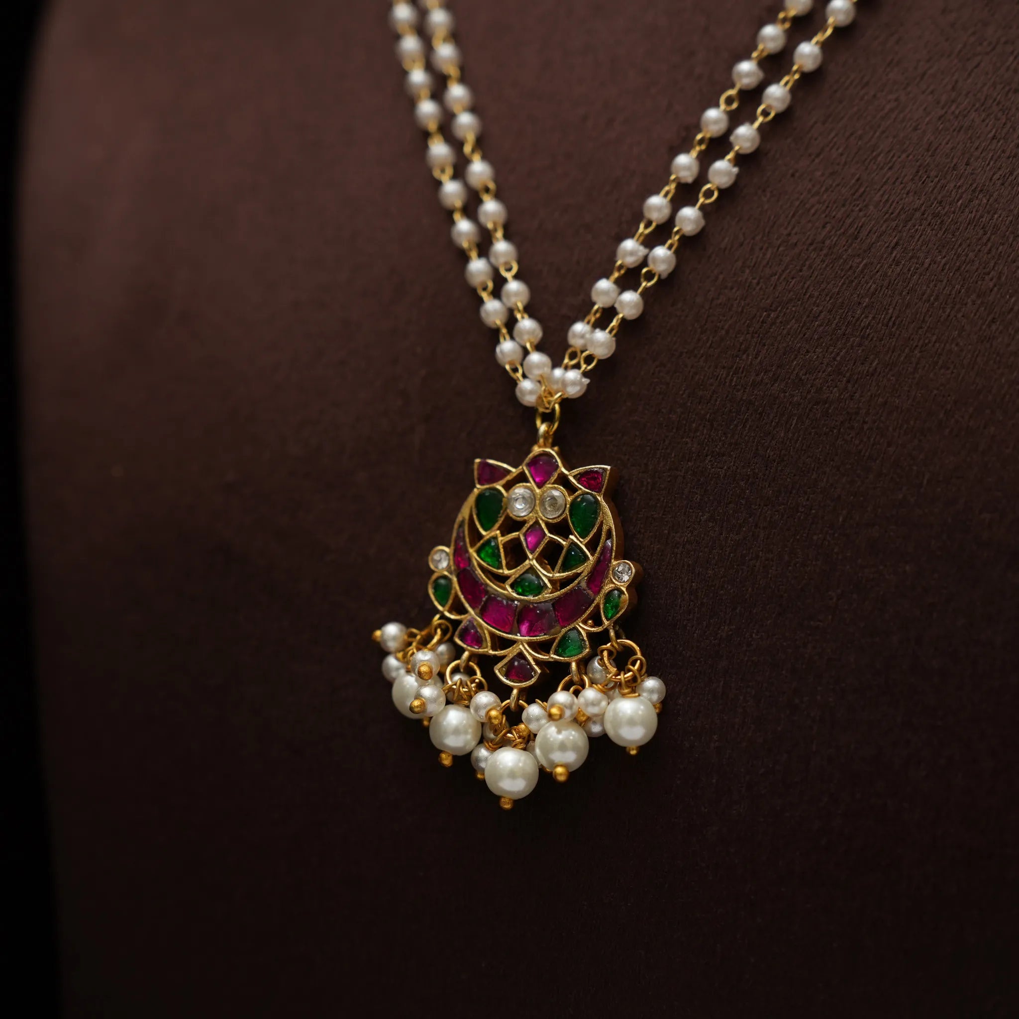 Anitha Pearl Polki Necklace - Red