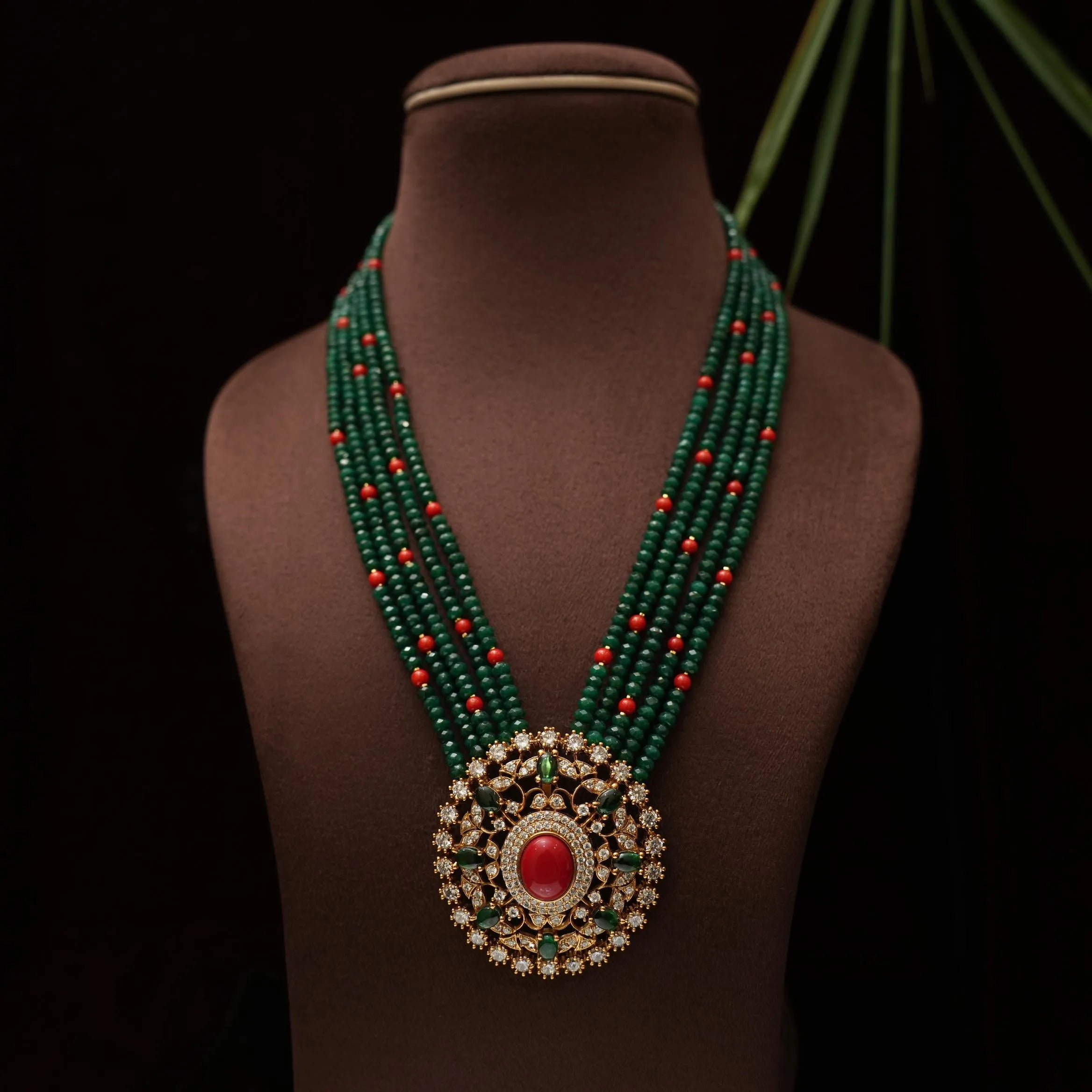 Anjvi Beaded Zircon Necklace - Green