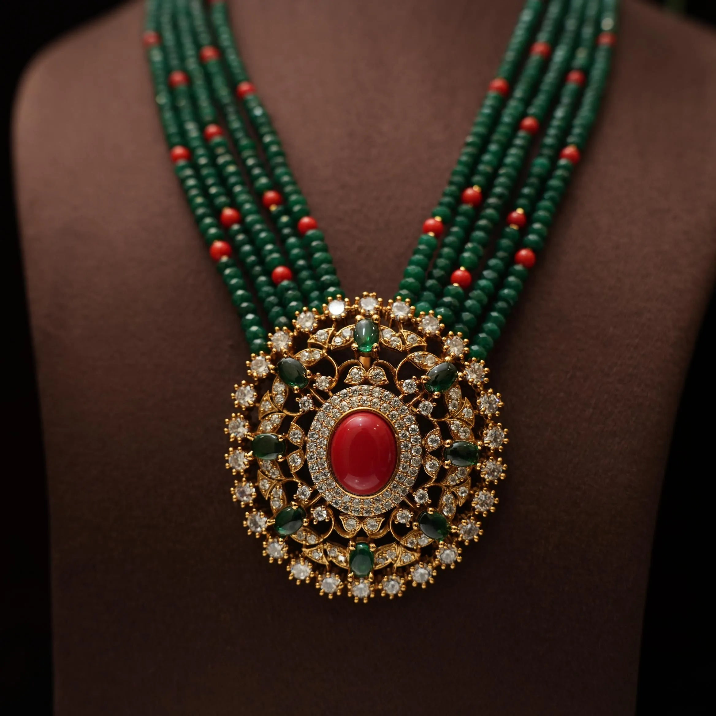 Anjvi Beaded Zircon Necklace - Green