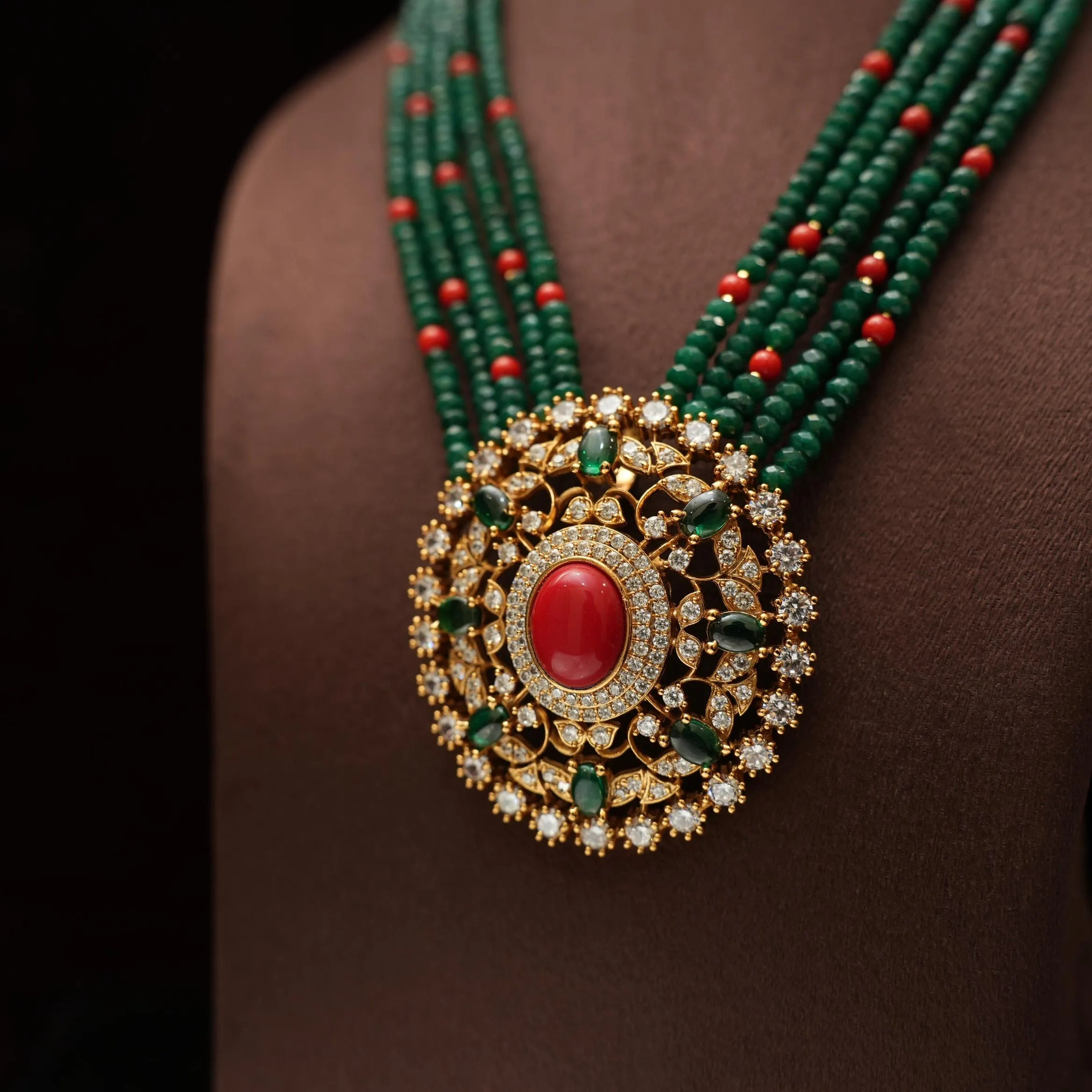 Anjvi Beaded Zircon Necklace - Green