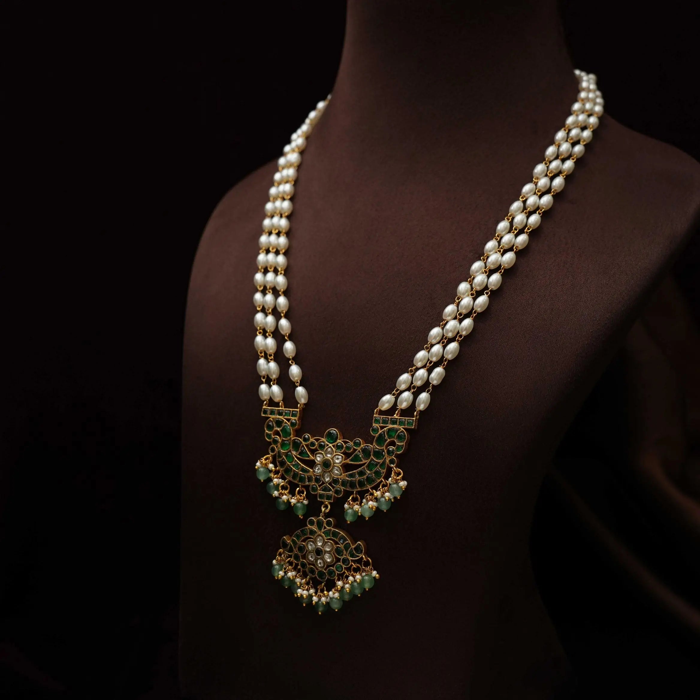 Anvika Pearl Polki Necklace - Green