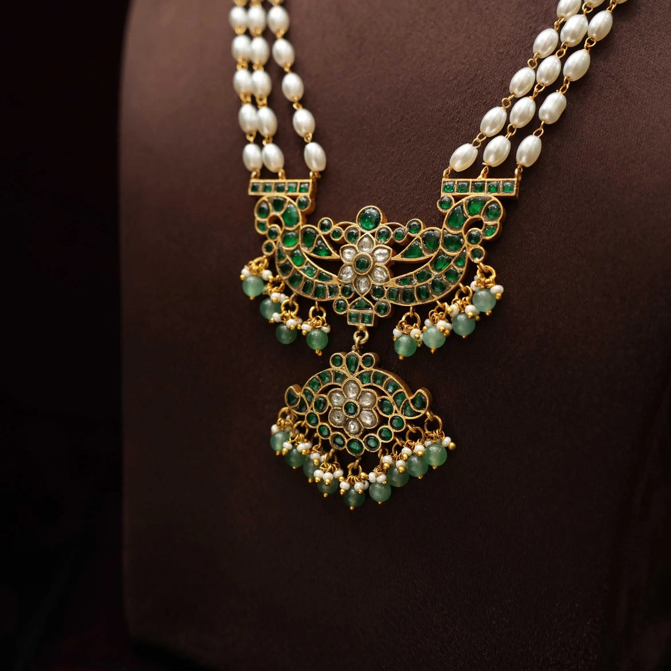Anvika Pearl Polki Necklace - Green