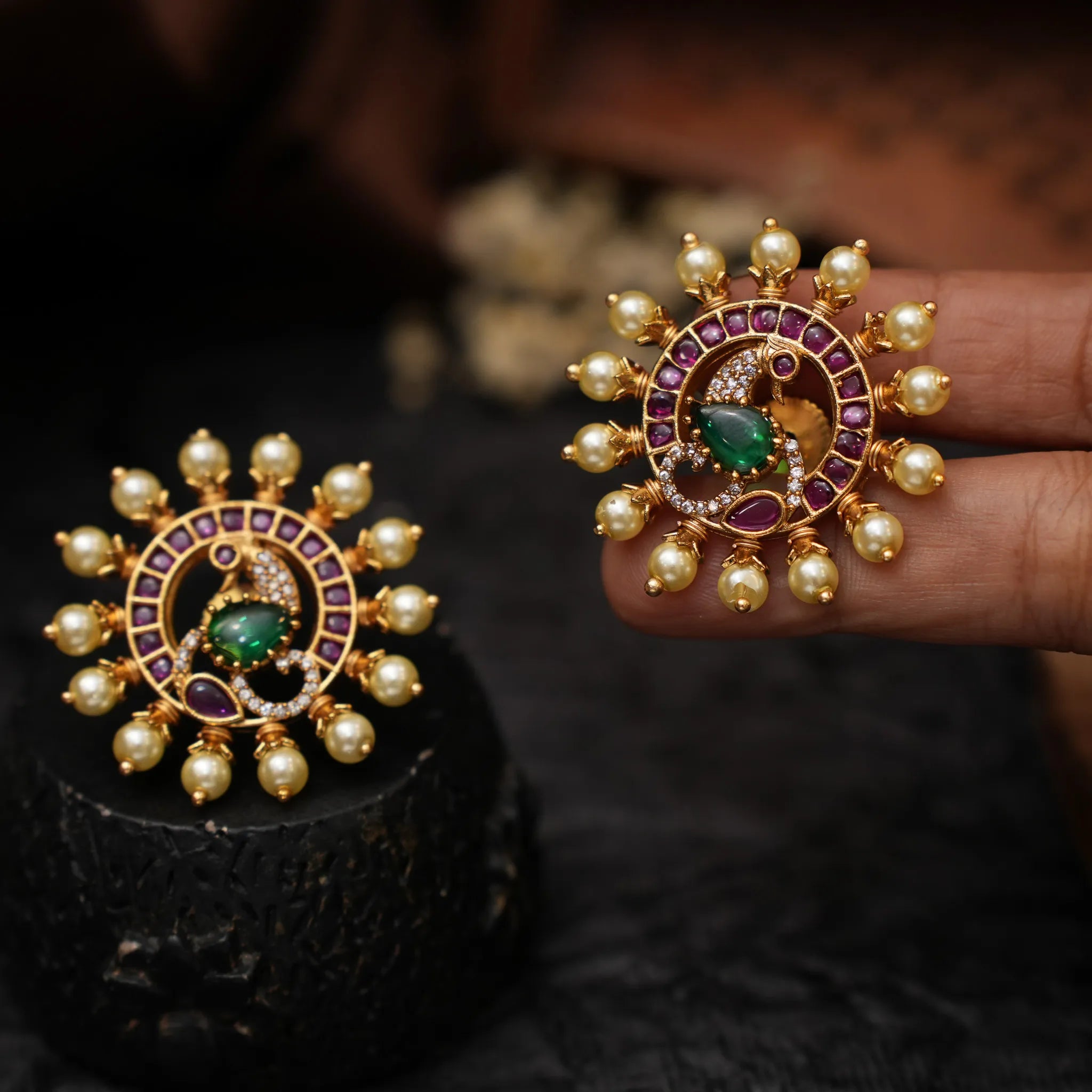 Anvita Antique Ear Stud - Green