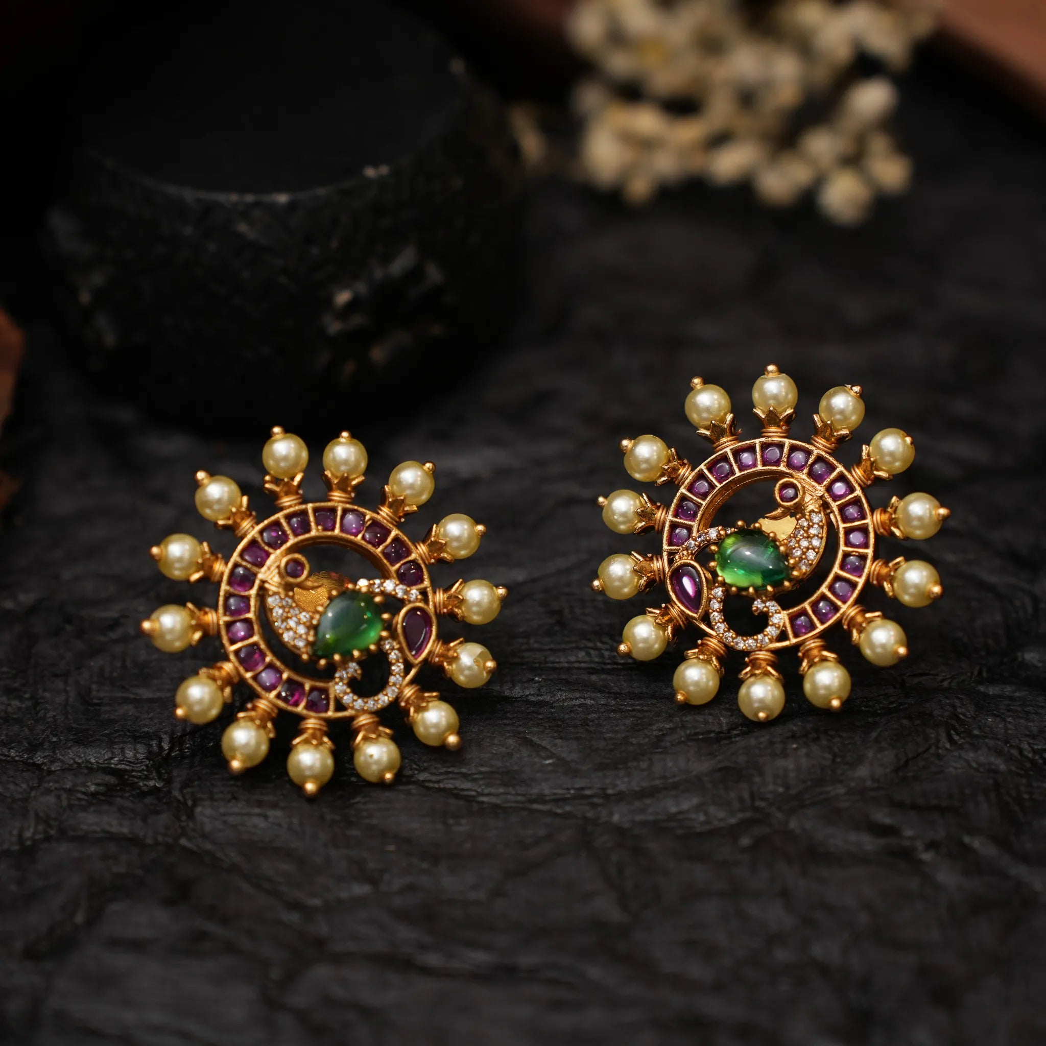 Anvita Antique Ear Stud - Green