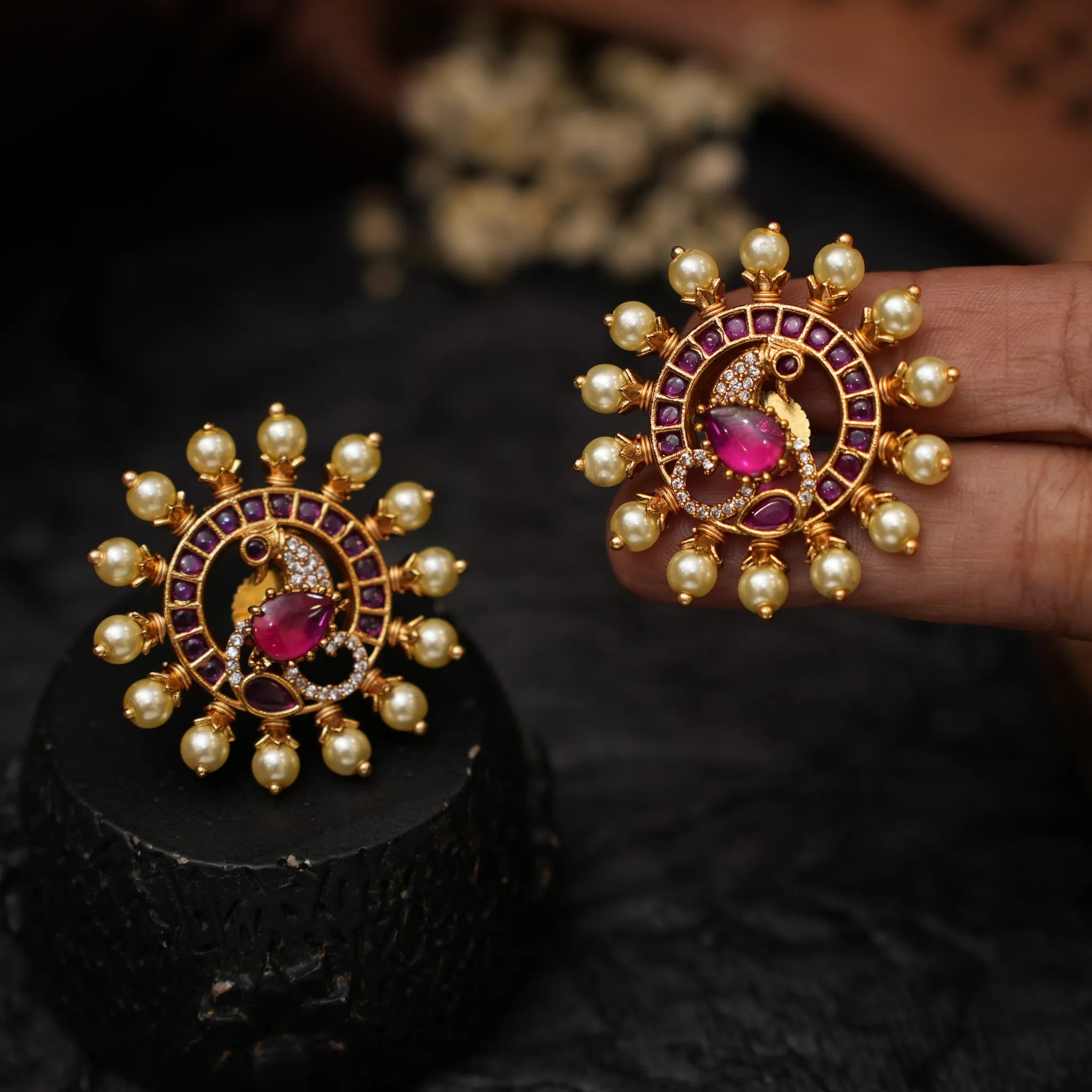 Anvita Antique Ear Stud - Reddish Pink