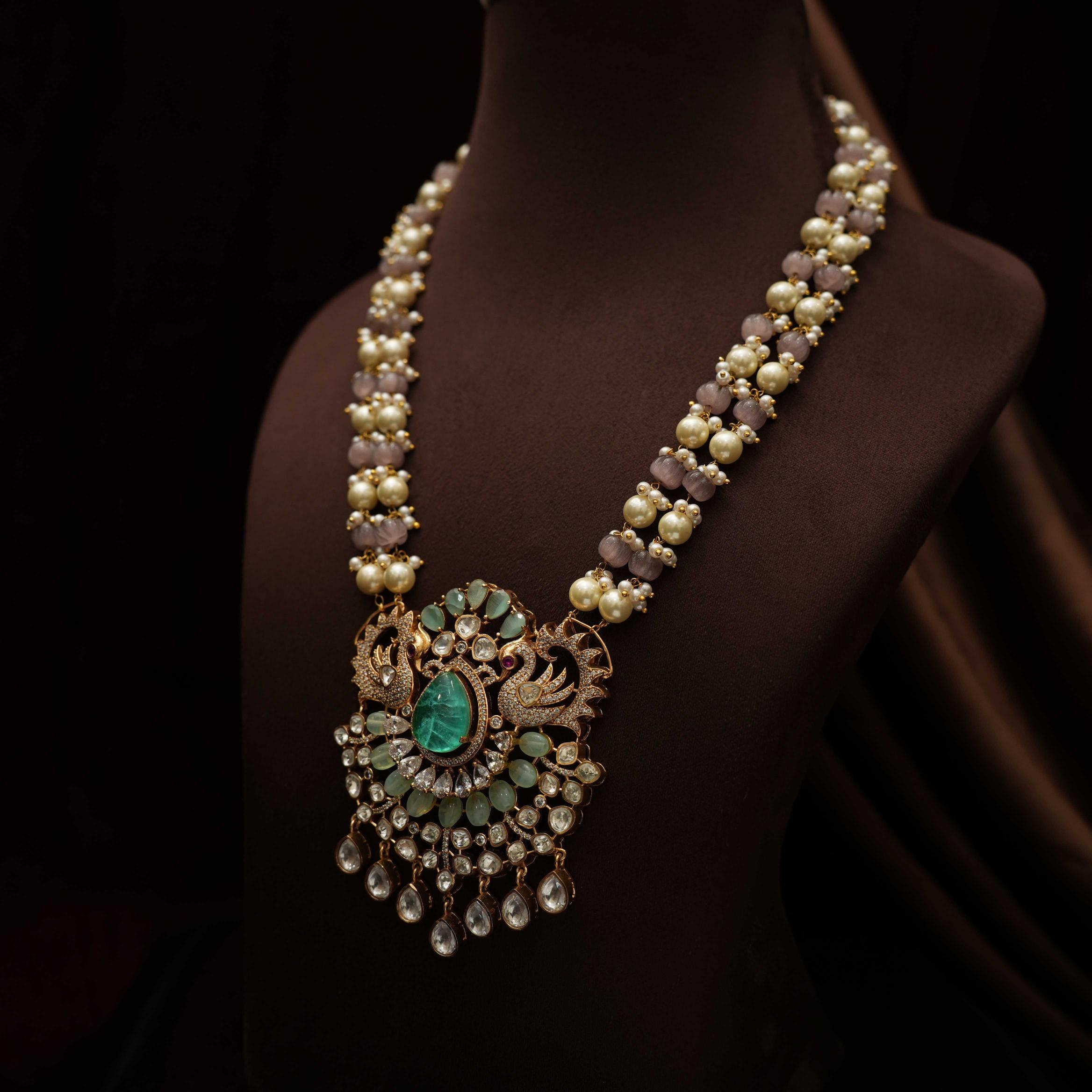 Arghya Beaded Victorian Necklace - Pastel Blue