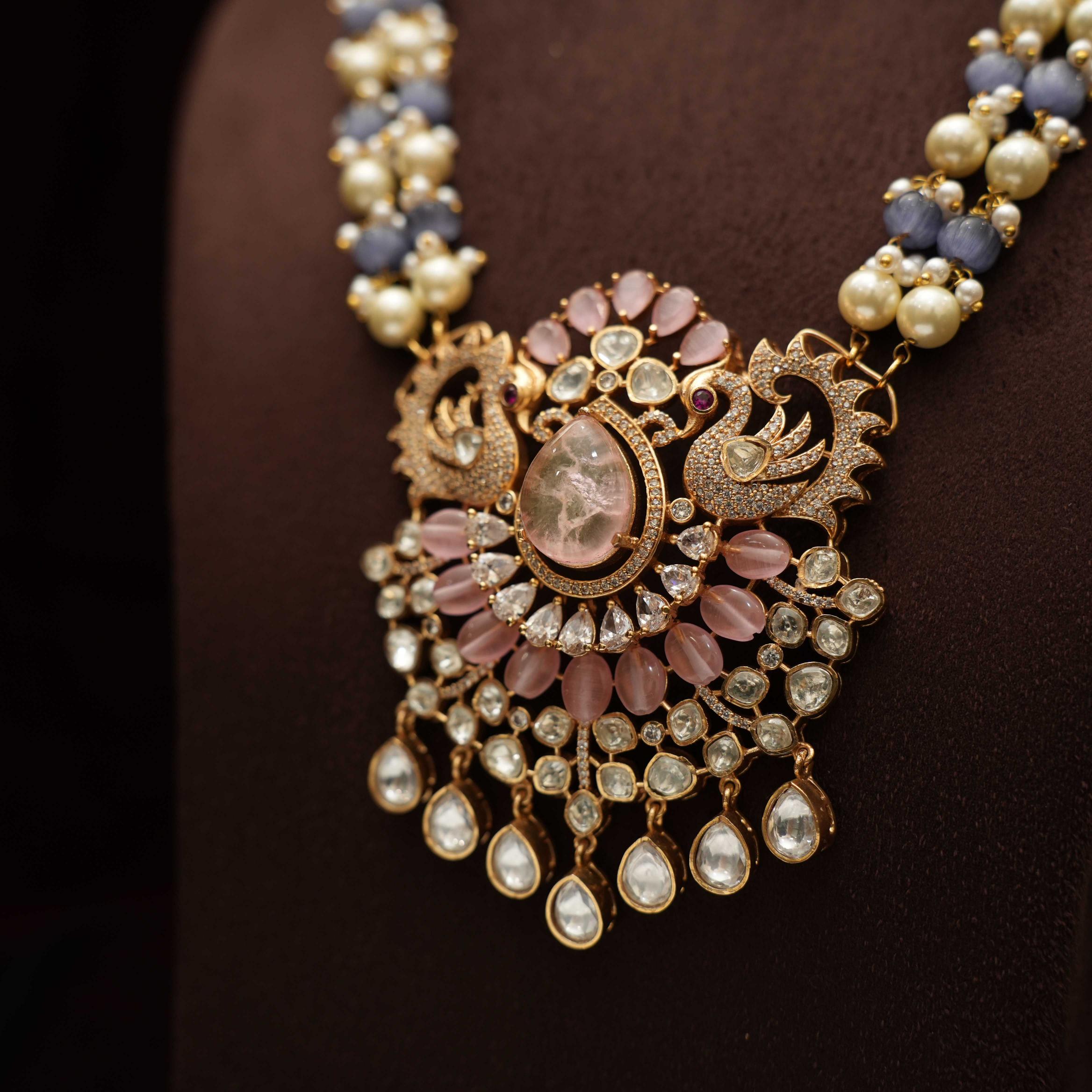 Arghya Beaded Victorian Necklace - Pastel Pink