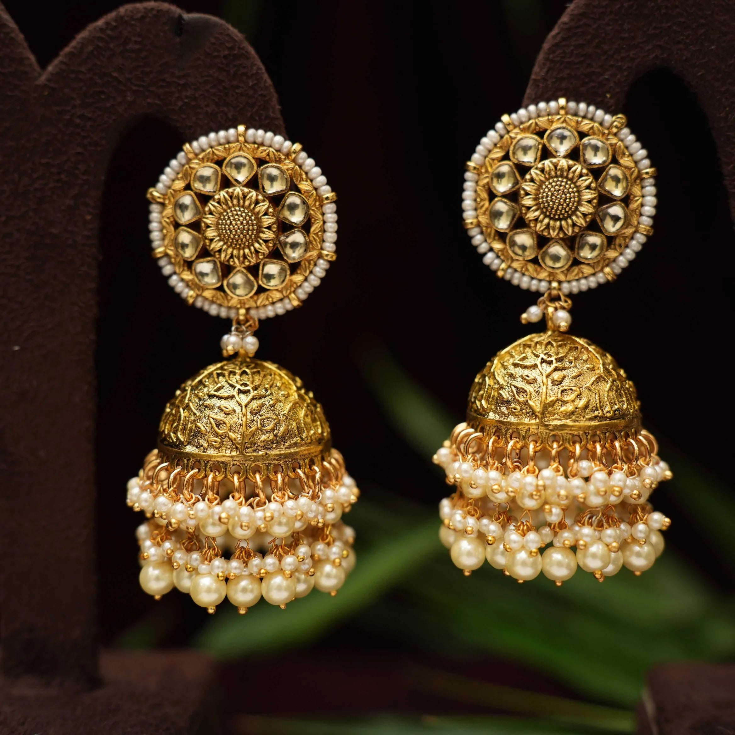 Arja Polki Jhumka Earrings - Golden Pearl - Rimli Boutique