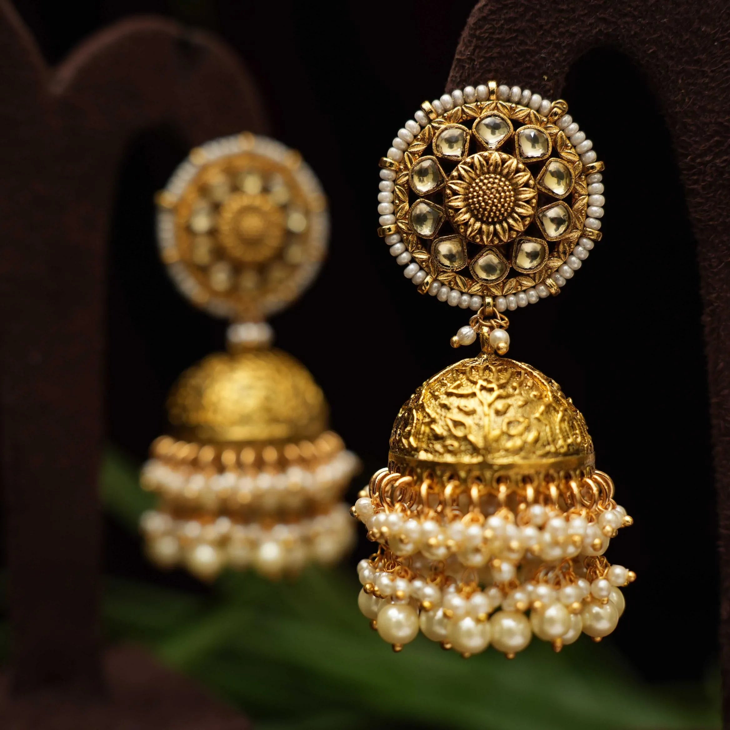 Arja Polki Jhumka Earrings - Golden Pearl - Rimli Boutique