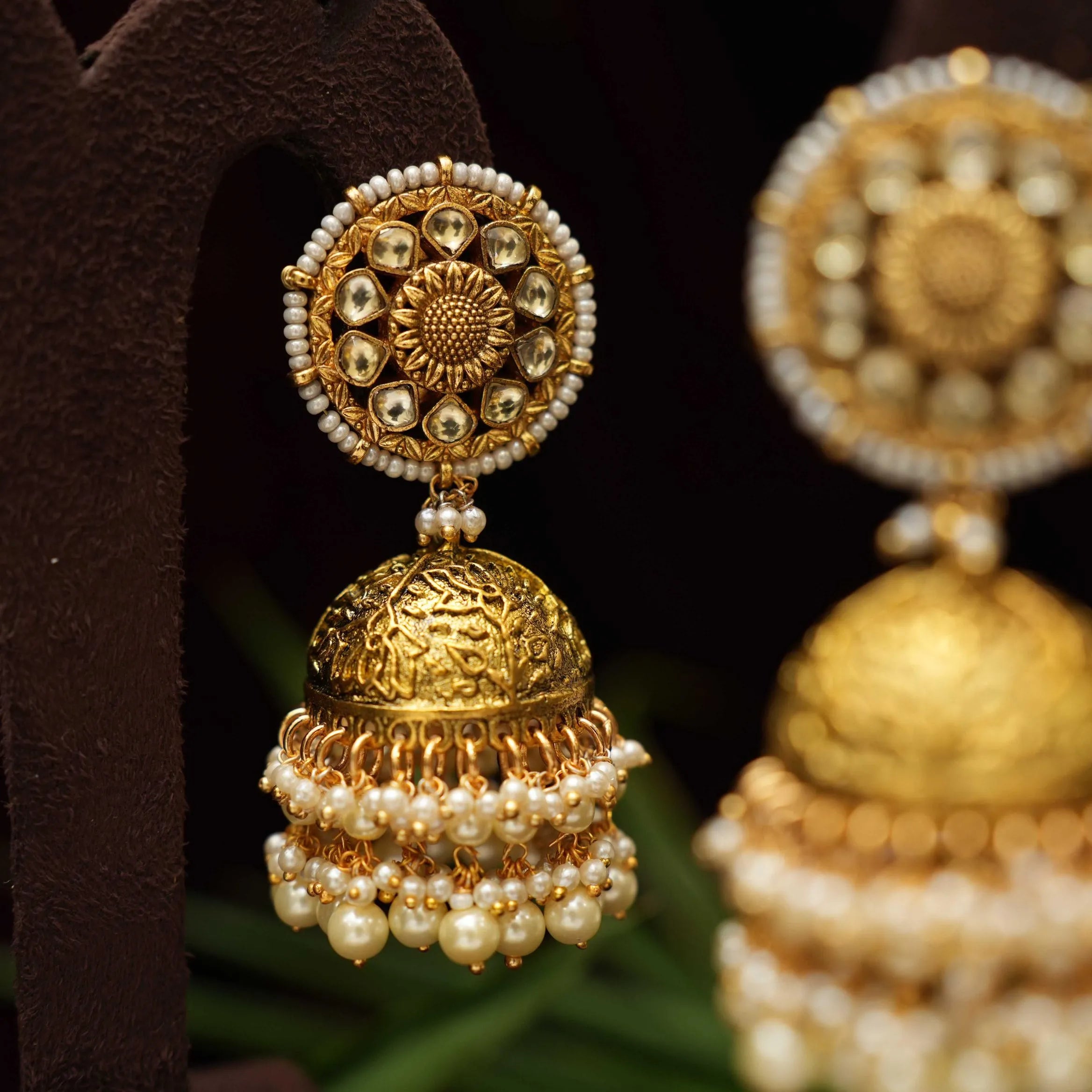 Arja Polki Jhumka Earrings - Golden Pearl - Rimli Boutique