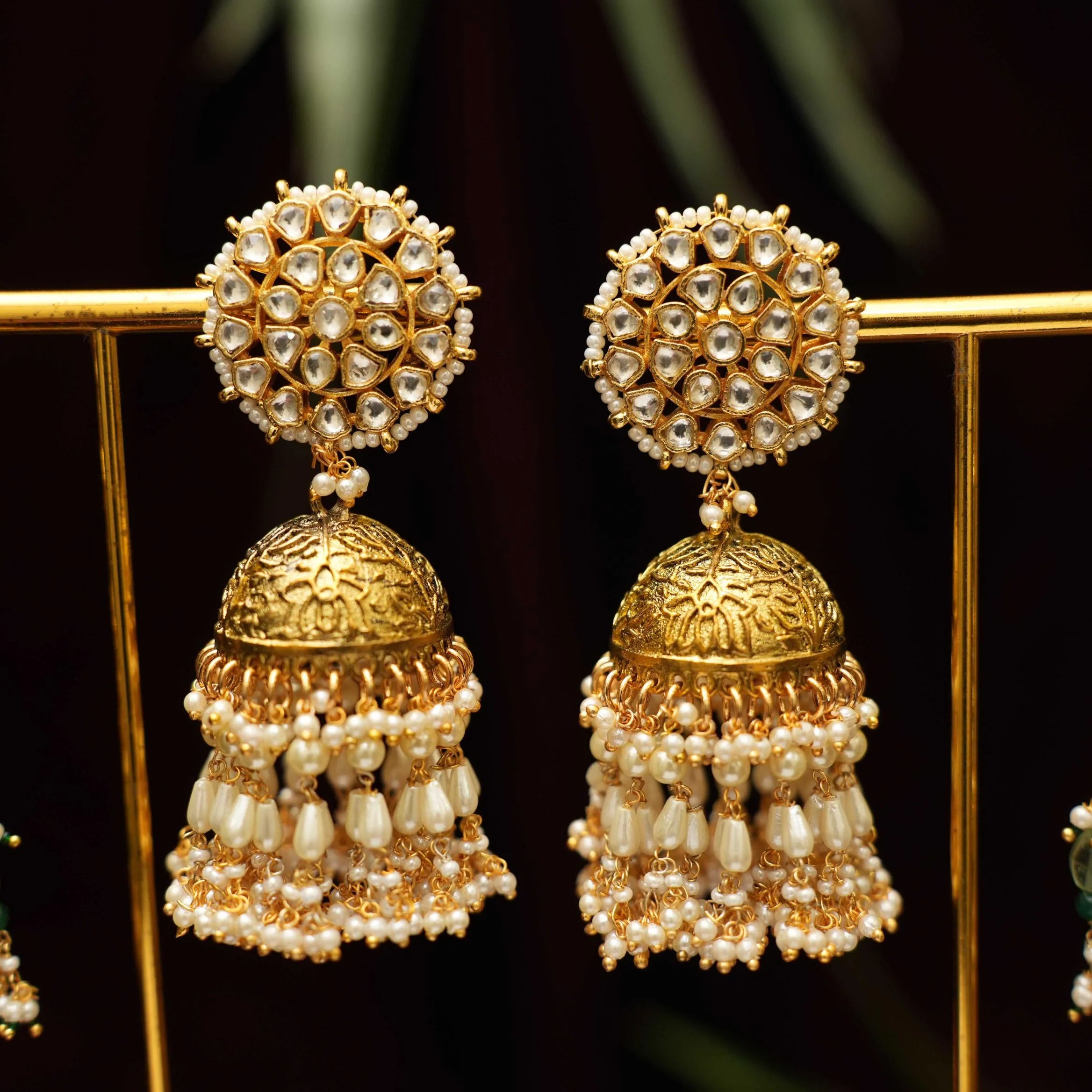 Arja Polki Jhumka Earrings - Pearl - Rimli Boutique