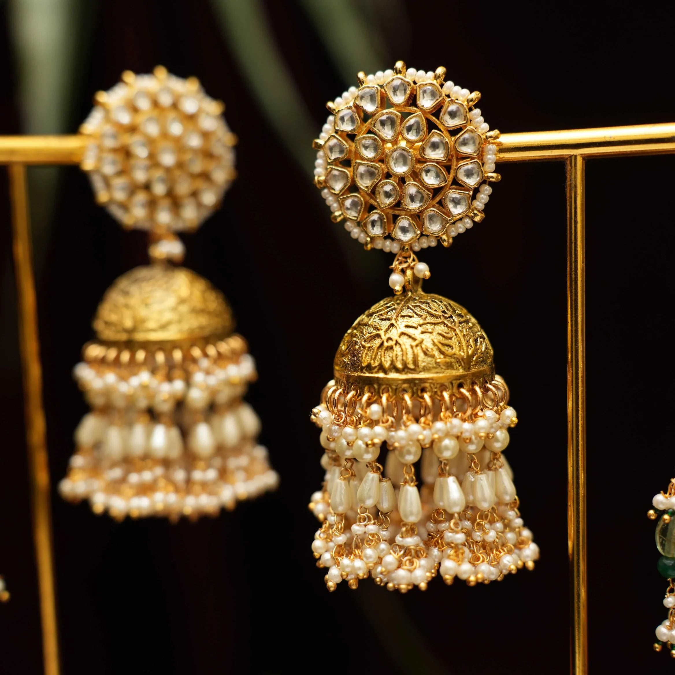 Arja Polki Jhumka Earrings - Pearl - Rimli Boutique