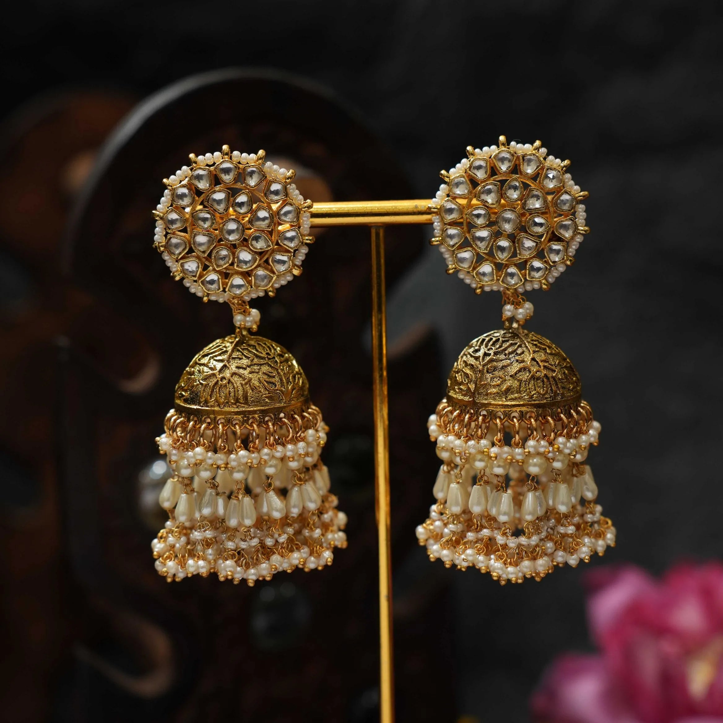 Arja Polki Jhumka Earrings - Pearl - Rimli Boutique