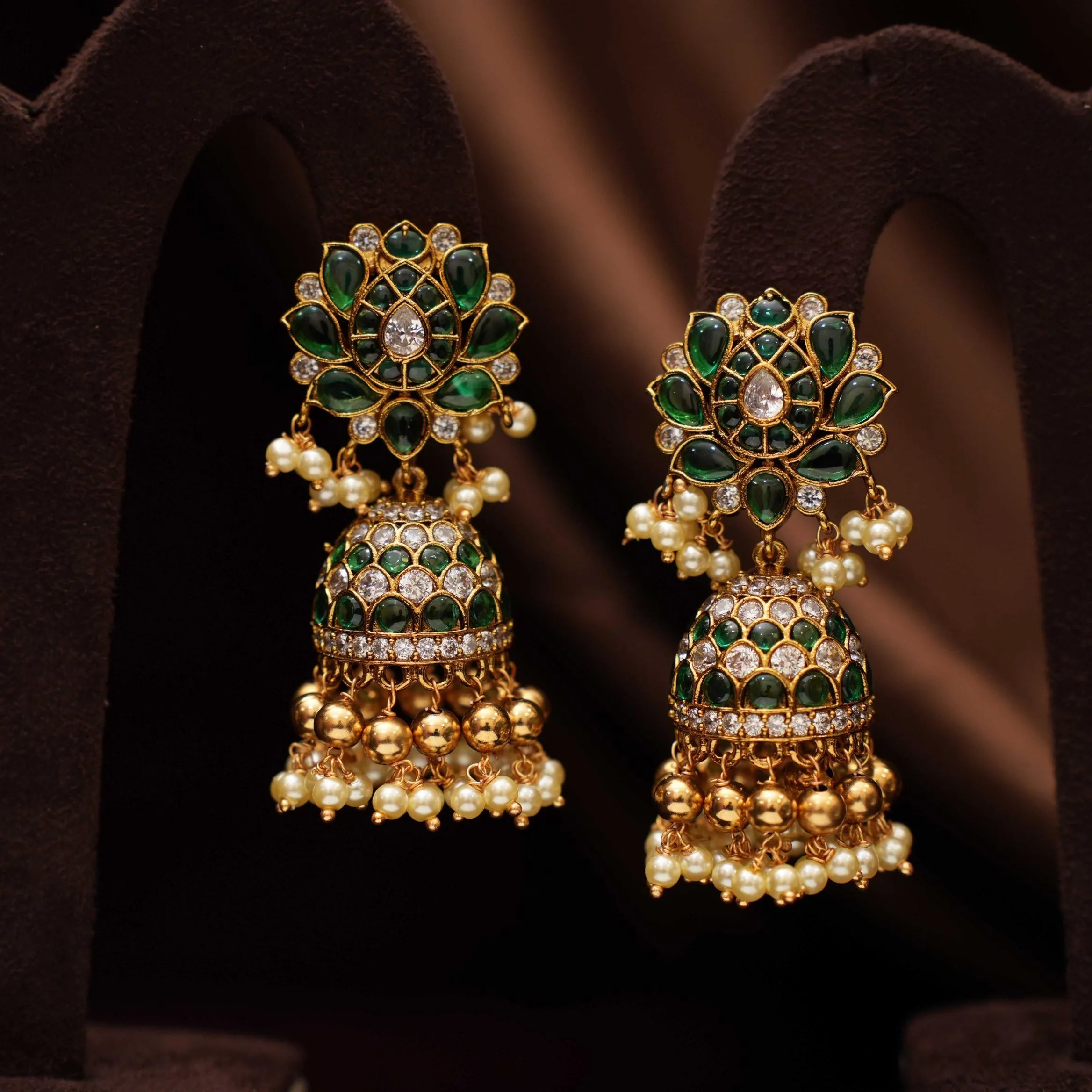 Aruna Polki Jhumka Earrings - Green