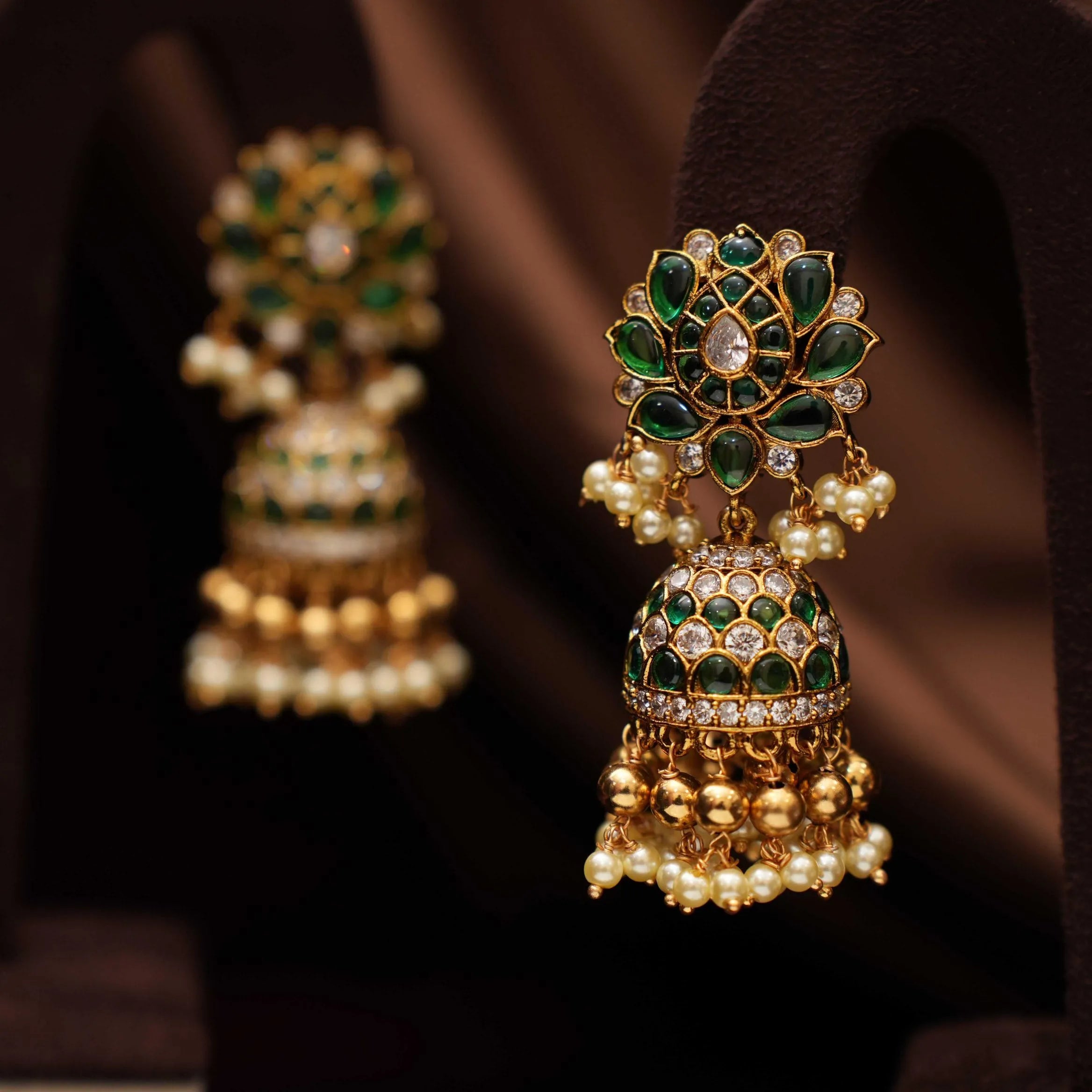 Aruna Polki Jhumka Earrings - Green