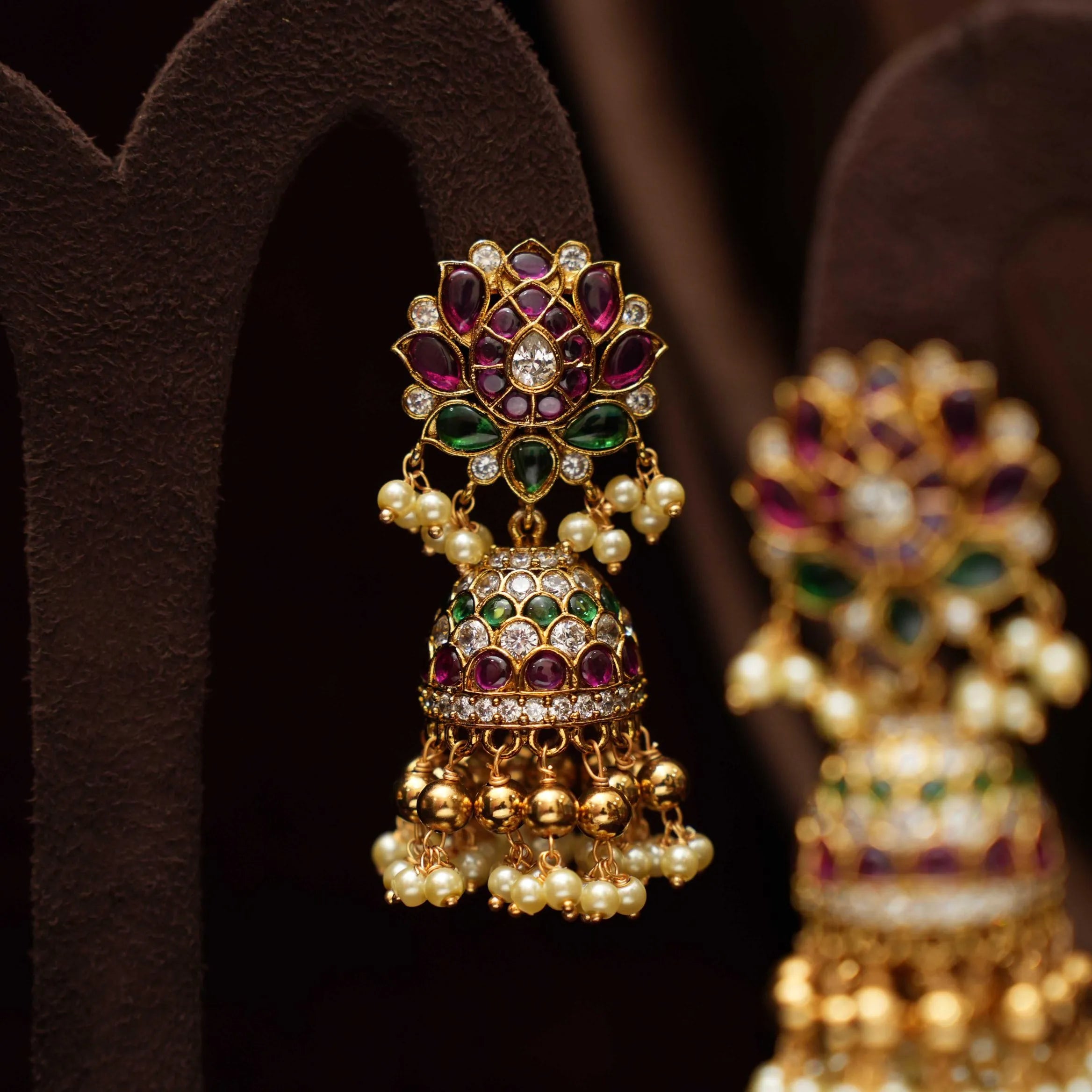 Aruna Polki Jhumka Earrings - Multicolor