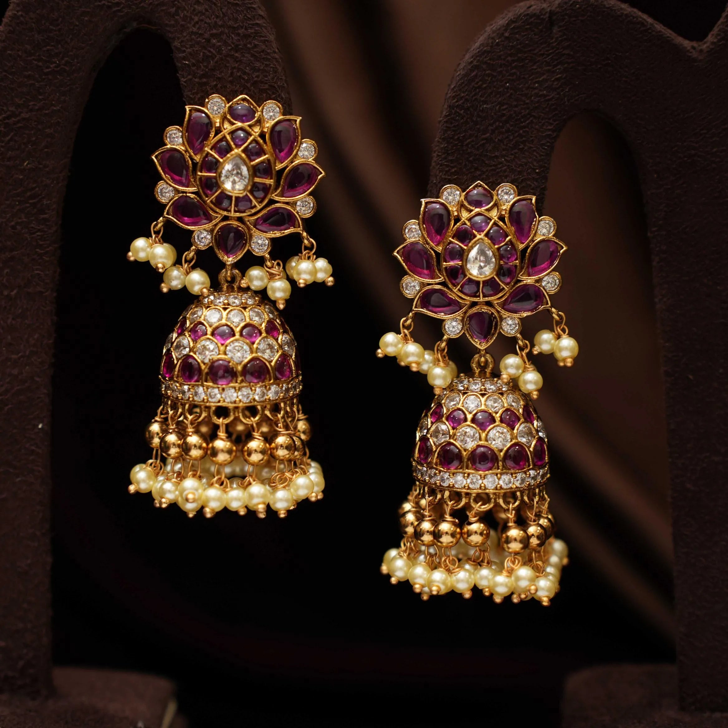 Aruna Polki Jhumka Earrings - Red