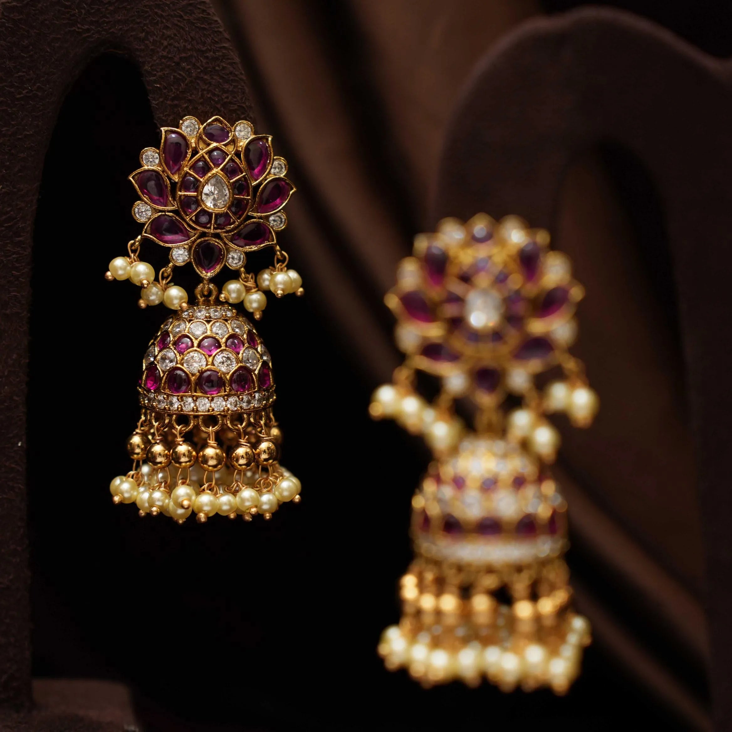 Aruna Polki Jhumka Earrings - Red
