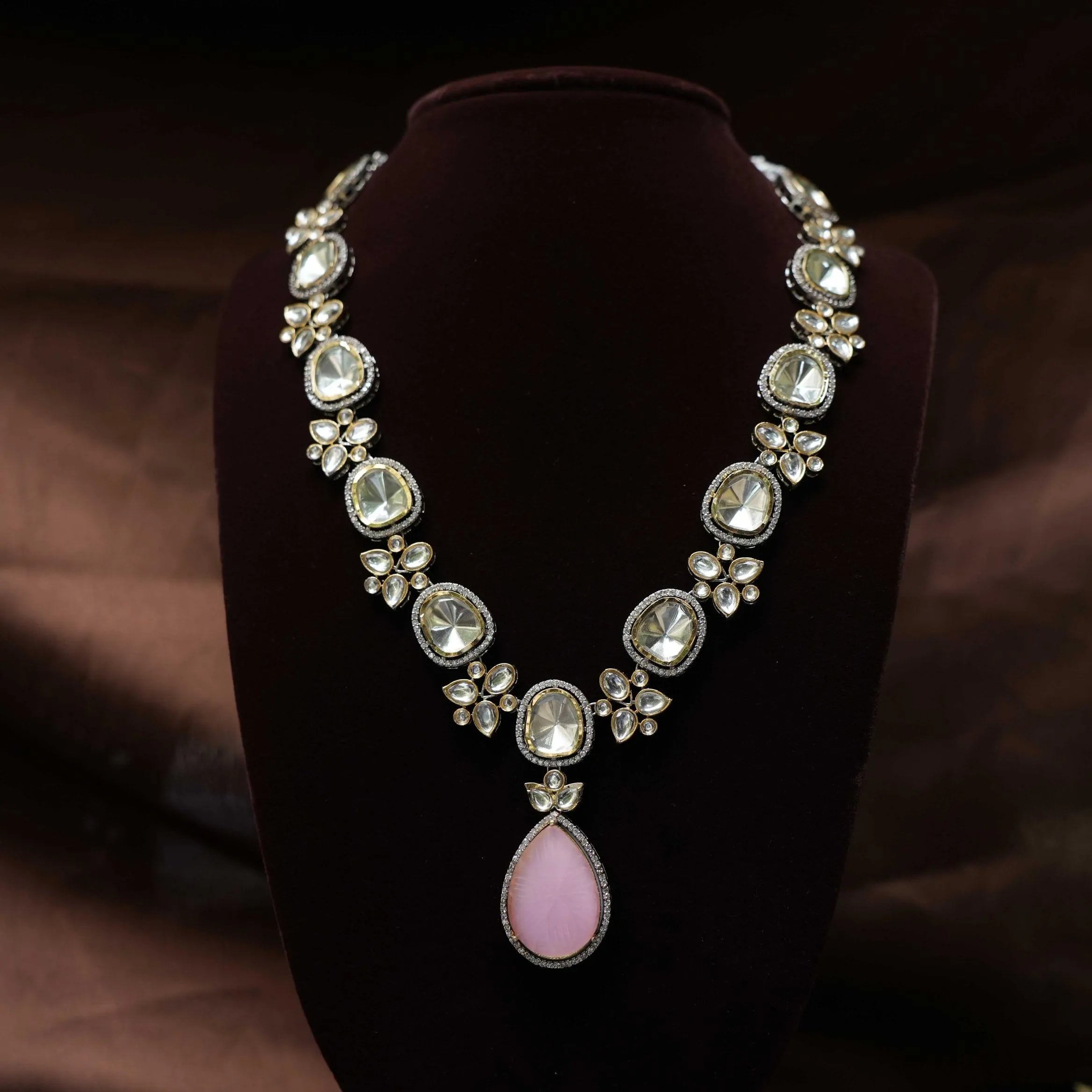 Aruna Victorian Kundan Necklace - Pink