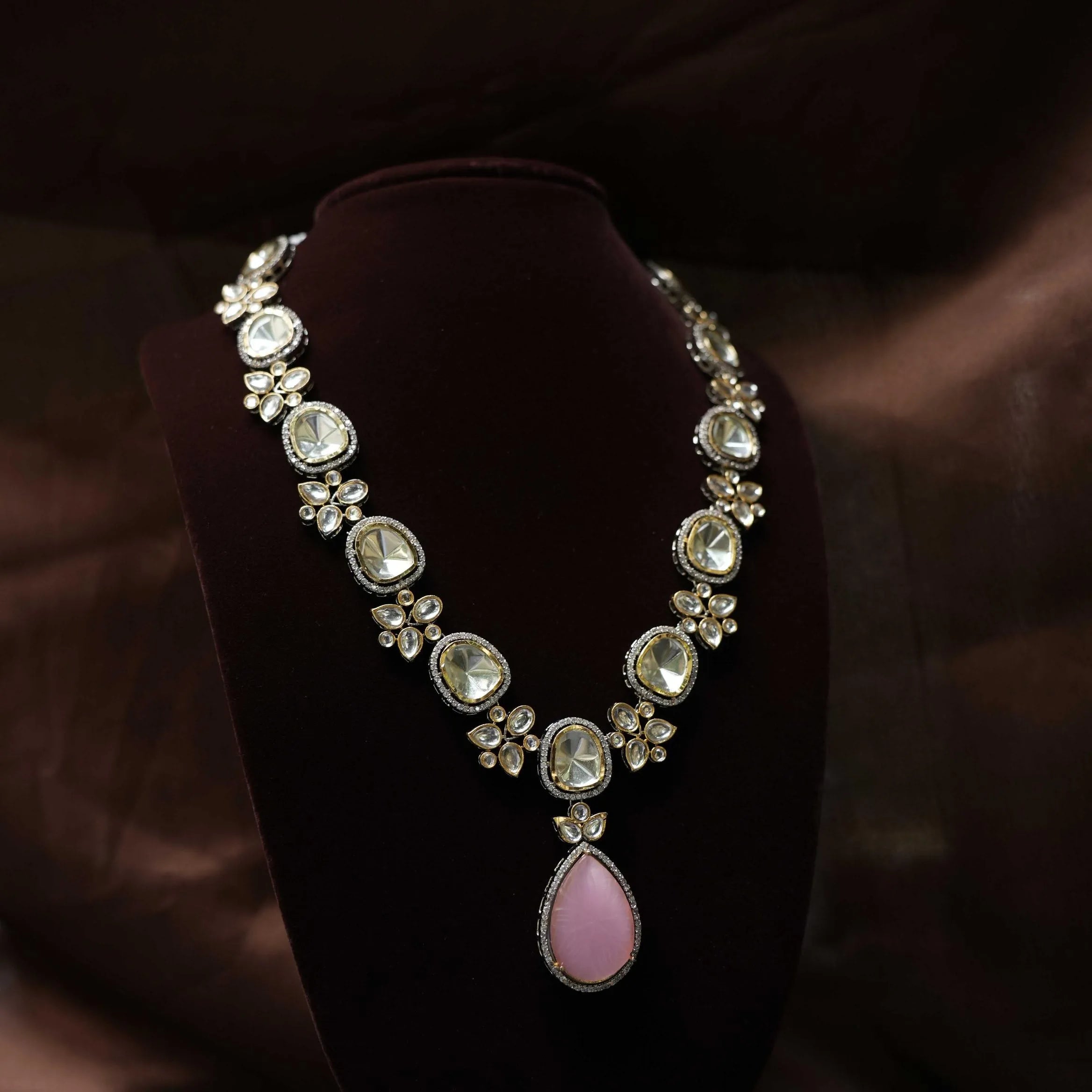 Aruna Victorian Kundan Necklace - Pink