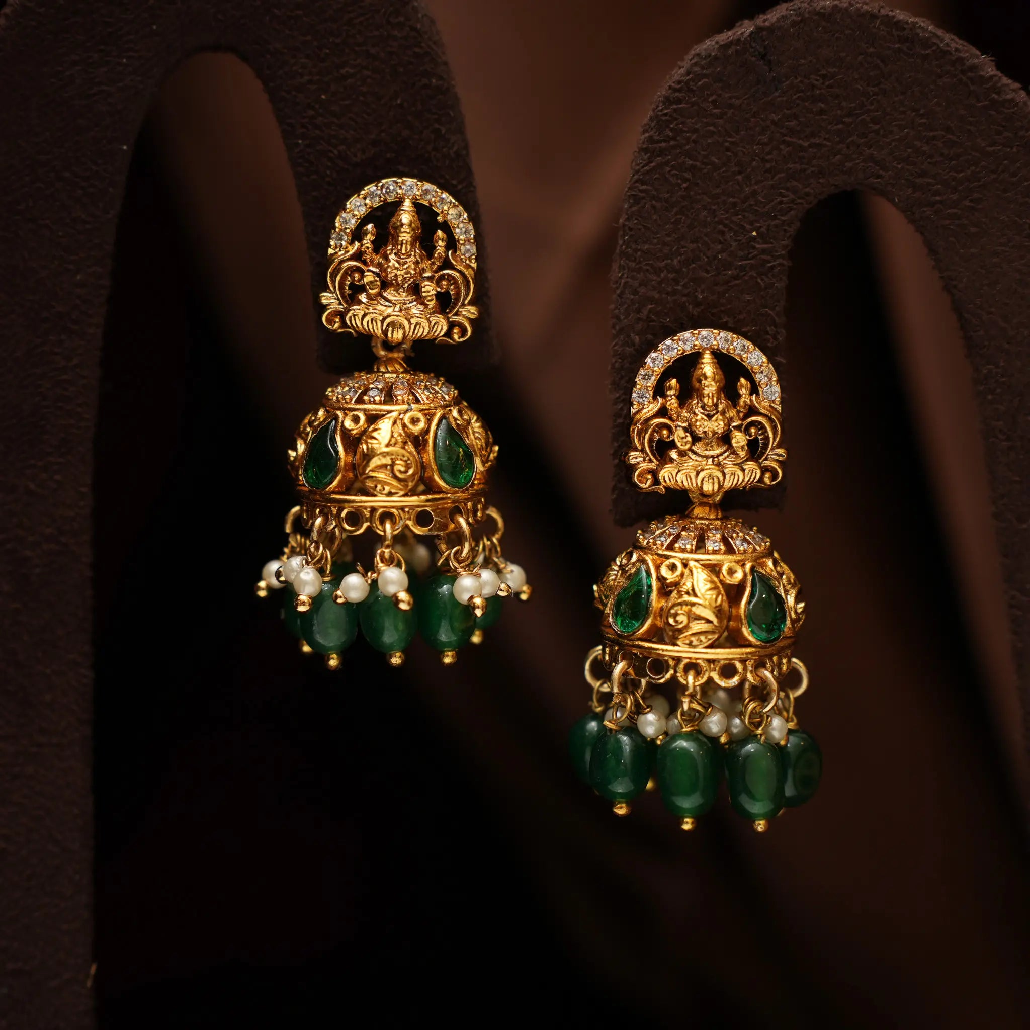 Ashvini Antique Jhumka - Green