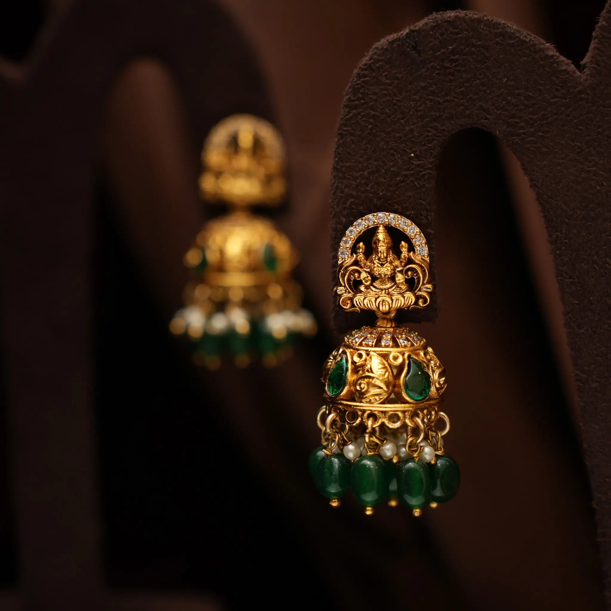 Ashvini Antique Jhumka - Green